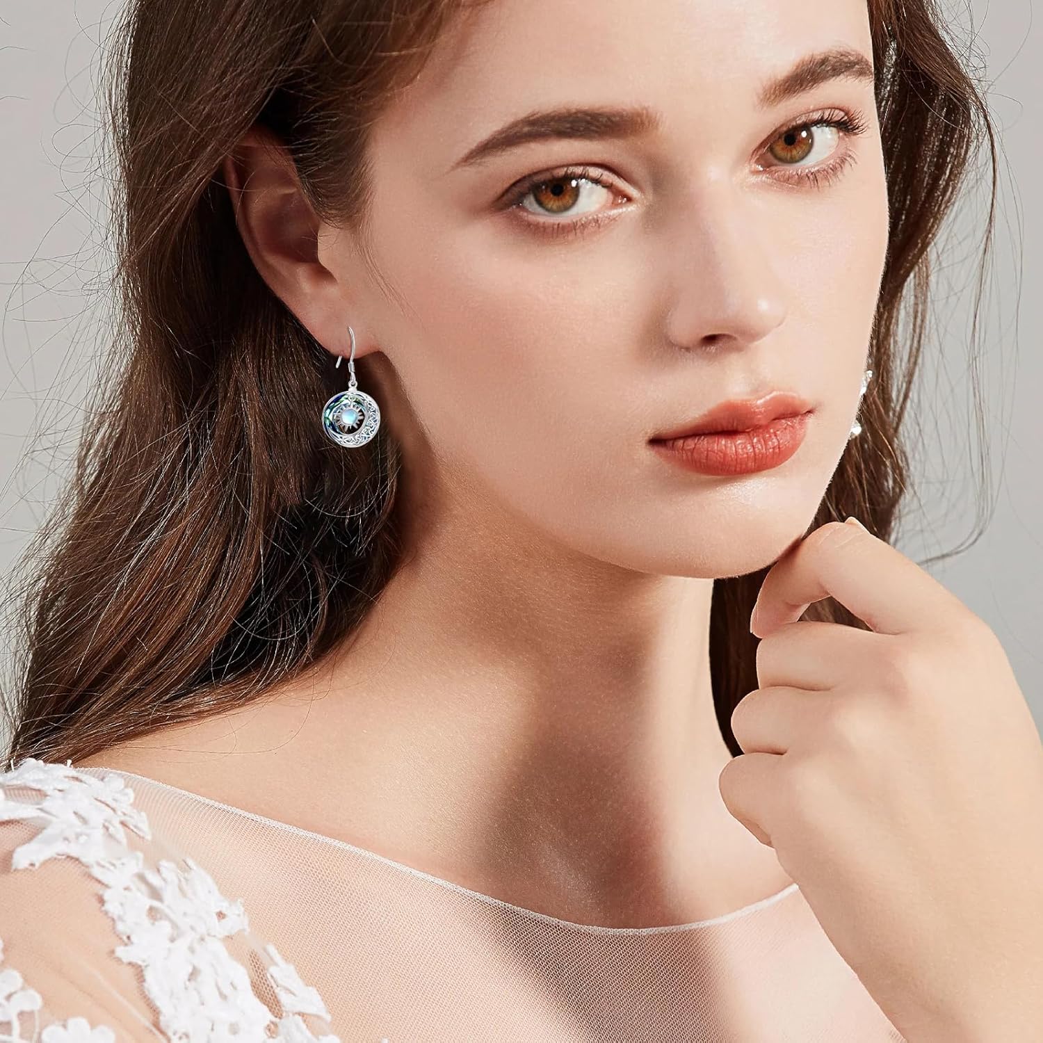 OHAYOO Crescent Moon Drop Dangle Earrings 925 Sterling Silver Sun and Moon Earrings Crescent and Lunar Fish Hook Earring with Moonstone Jewelry Romantic Celestial Gifts for Her Ideal for Birthday
