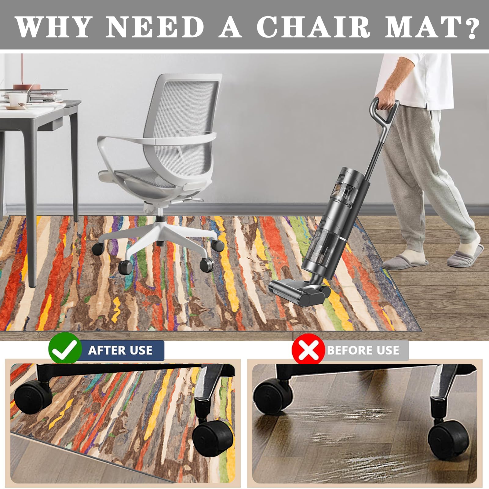 Tapis de Chaise de Bureau pour Protection de Sol en Bois, 200 x 300 cm Tapis Gaming Sol pour Sols Durs, Tapis de Chaise à roulettes, Tapis sous Chaise Bureau Protège Moquette/Parquet