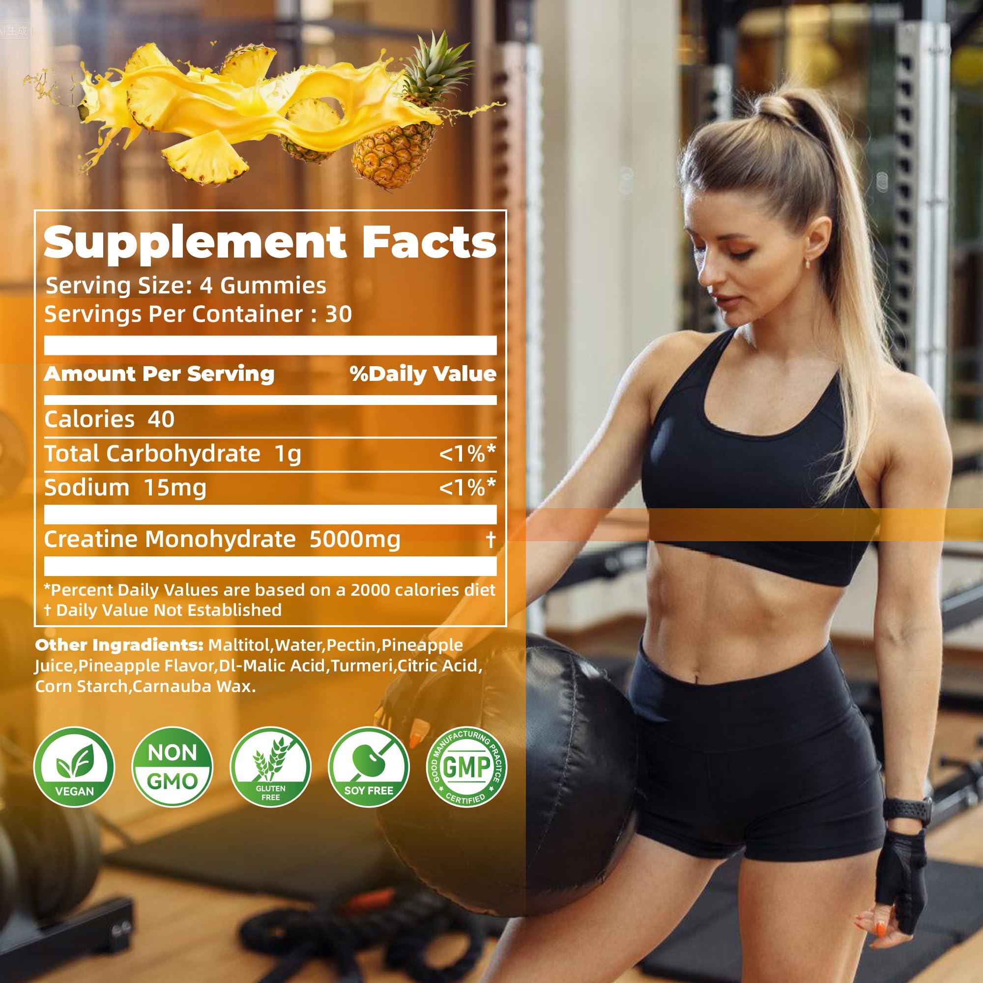 Nutravita NSF Certified Creatine Gummy - Creatine Monohydrate Gummies for Men & Women-5g of Creatine Monohydrate per Serving - Sugar Free,Vegan,Pineapple Flavor, 120 Count — Amazon image 3