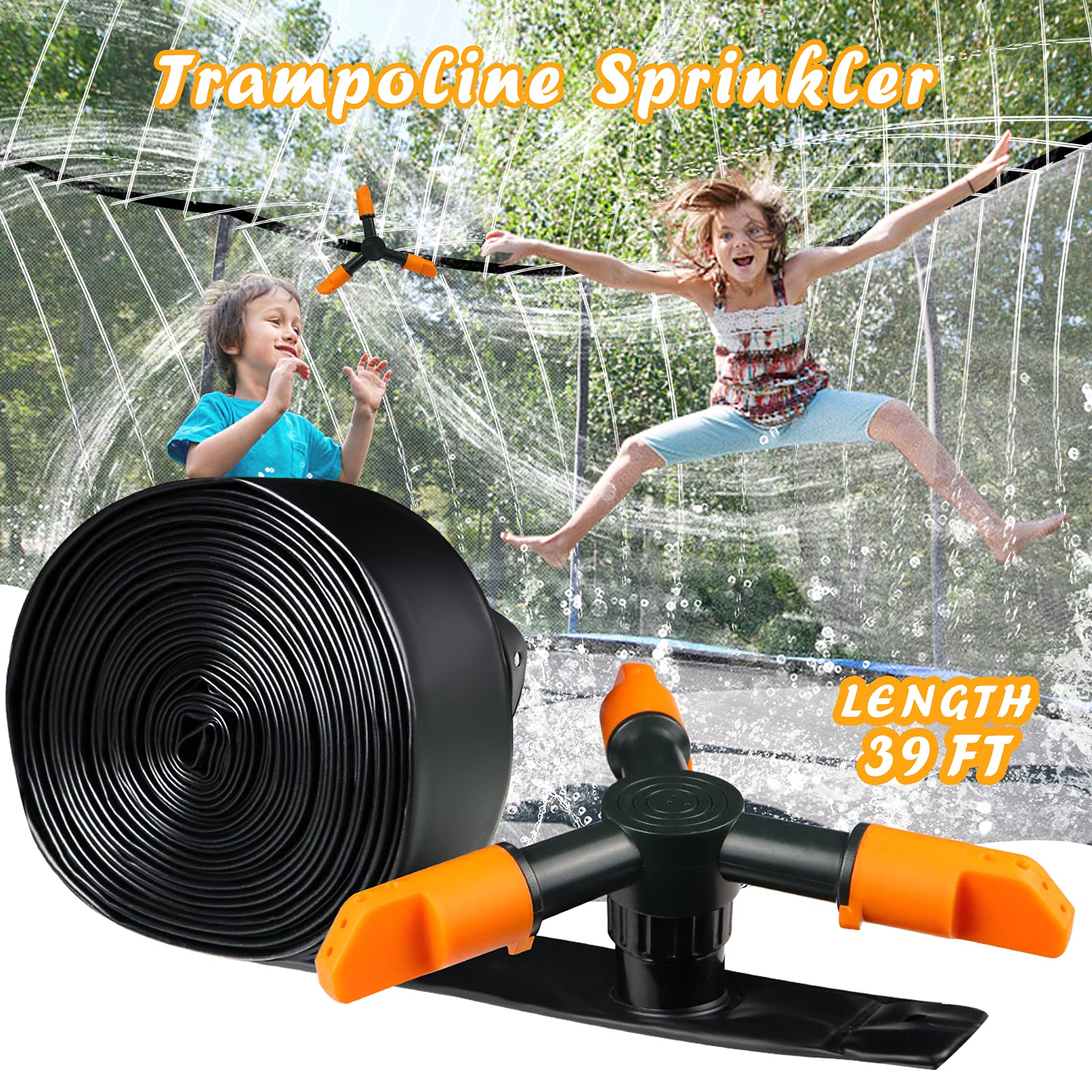 Toffos Trampoline Sprinkler for Kids, 39 FT Trampoline Water Sprinkler Adjustable Speed 360 Degree Rotary, Outdoor Trampoline Accessories Backyard Water Park - Summer Game Toys for Adults & Kids