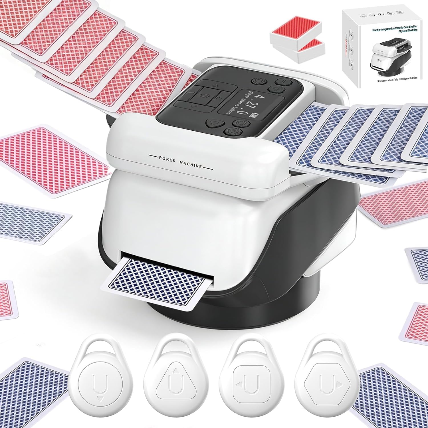 Automatic Card Dealer & shuffler with 360° Rotation Function, Adjustable Card Allocation for Many Players, Versatile Output Angle and Compatibility with Different Cards (with Remote Controls)