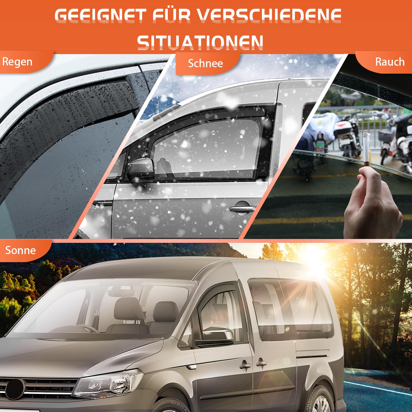 GEARMONSTER Windabweiser für VW Caddy 2005-2018 Autofenster Regenschutz Regenabweiser Integrierte Deflektoren Integrierter Windabweiser, 2 Stück, Schwarz