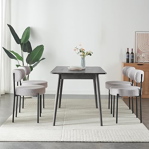 Miniatura 2 de Panana Sillas de comedor modernas, sillas de comedor redondas tapizadas de mediados de siglo con patas de metal negro (4, gris)