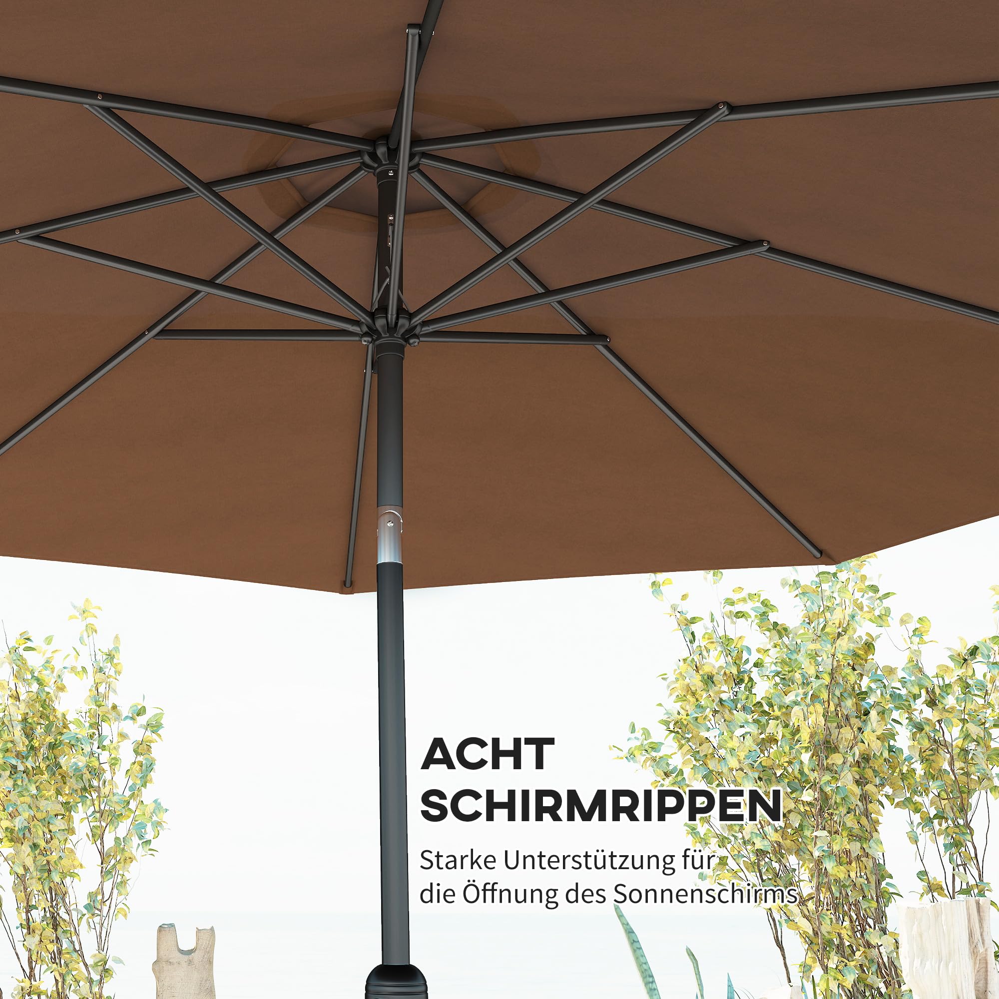 Outsunny Parasol składany z ręczną korbką, brązowy, Ø2,95 x 2,5 m