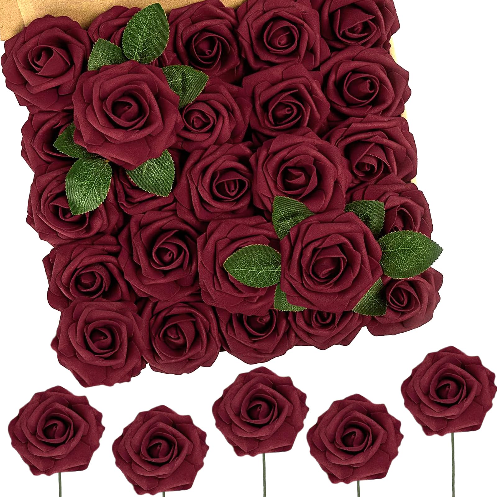 N&T NIETING Artificial Flowers - Fake Flowers Dark Red Roses Perfect DIY Wedding Bouquets Centerpieces Bridal Shower Party Home Flower Arrangement