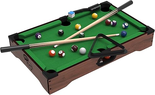 Mini Pool Table - 20-Inch Portable Tabletop Billiards Game with Cue Balls, Sticks, Chalk, Brush, and Triangle Rack - Table Games by Hey Play