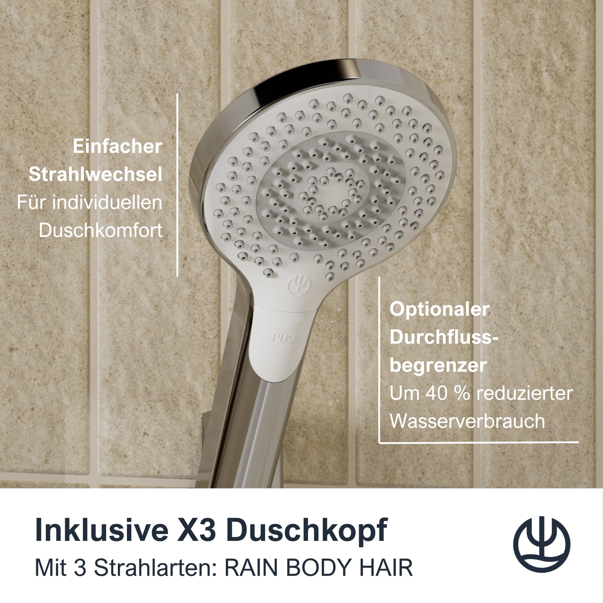 KLUDI -X1 6906705-81 system prysznicowy z głowicą i słuchawką prysznicową, termostatem Dual Shower System, chrom, montaż ścienny, armatura termostatyczna, głowica prysznicowa Ø 250 mm, 3 rodzaje