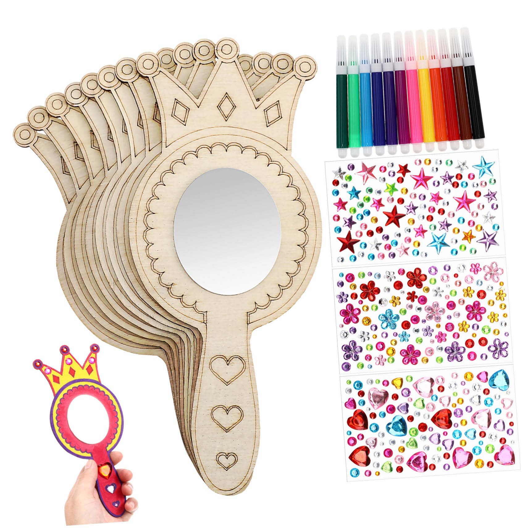 KONTONTY 1set Mirror Kit for Boy Girl Princess Mirror Watercolor Pens Gem Stickers for Craft Parties and Creative Play