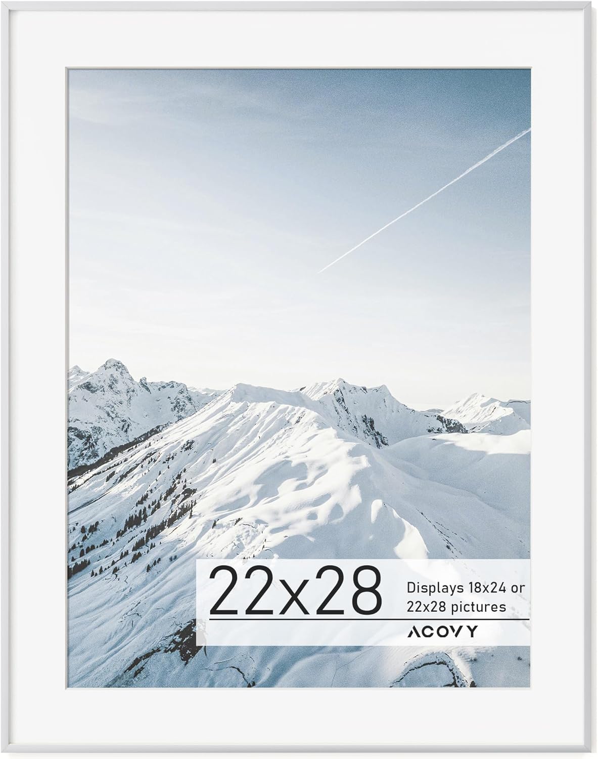 22x28 Poster Frame Silver, 22x28 Frame with Mat for 18x24, Premium Aluminum 22 x 28 picture frame, HD Tempered Glass, Metal Photo Frame 22x28 for Wall Display (Silver, Pack of 1) Silver 22''x28''-1P Real Glass