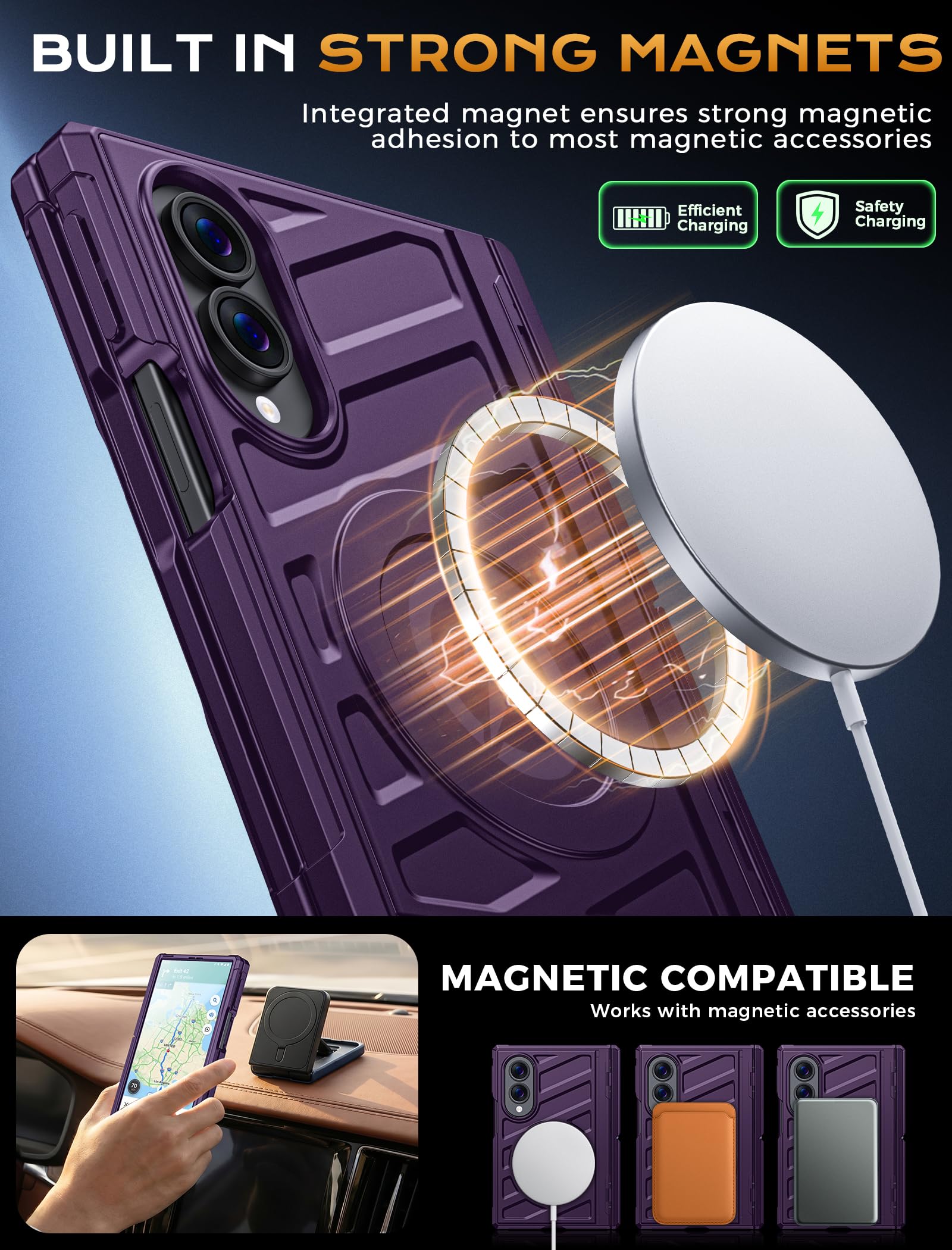 Custodia protettiva per Samsung Galaxy Z Fold 8 5G 2026, compatibile con MagSafe, protezione per lo schermo della privacy, protezione completa della cerniera, cavalletto a doppio angolo