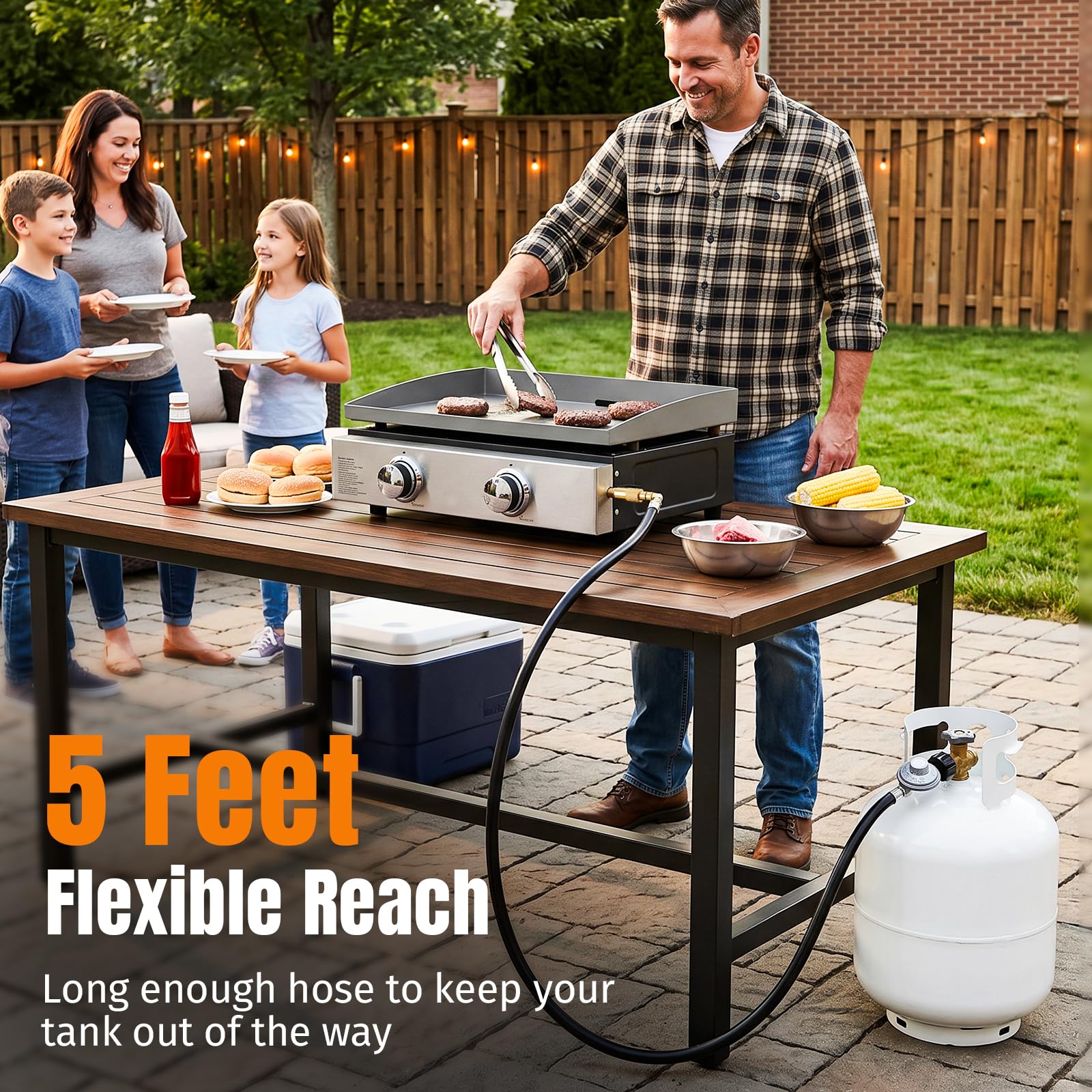 SHINESTAR Wąż adaptera propanu 5FT z regulatorem do Blackstone 17 i 56 cm płaski górny grill, adapter kolankowy propanu w zestawie, podłącz do dużego zbiornika propanu