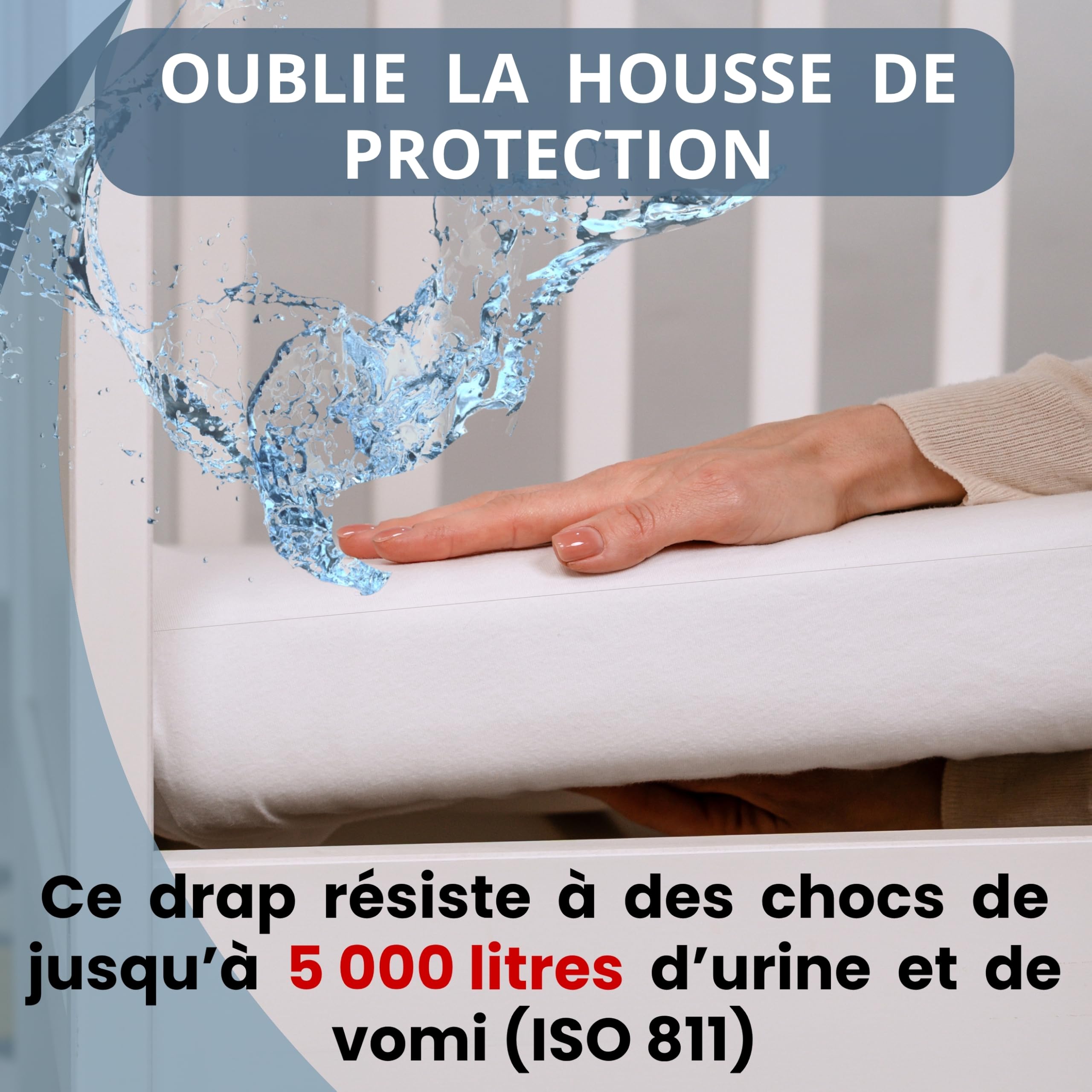 Bisoo Drap Magique. Drap-Housse 60x120 1 Blanc + 1 Gris pour Lit Bébé | Drap-Housse et Alèse en une Pièce, Économie, Imperméable, Respirant, Silencieux, Coton Jersey Oeko-Tex