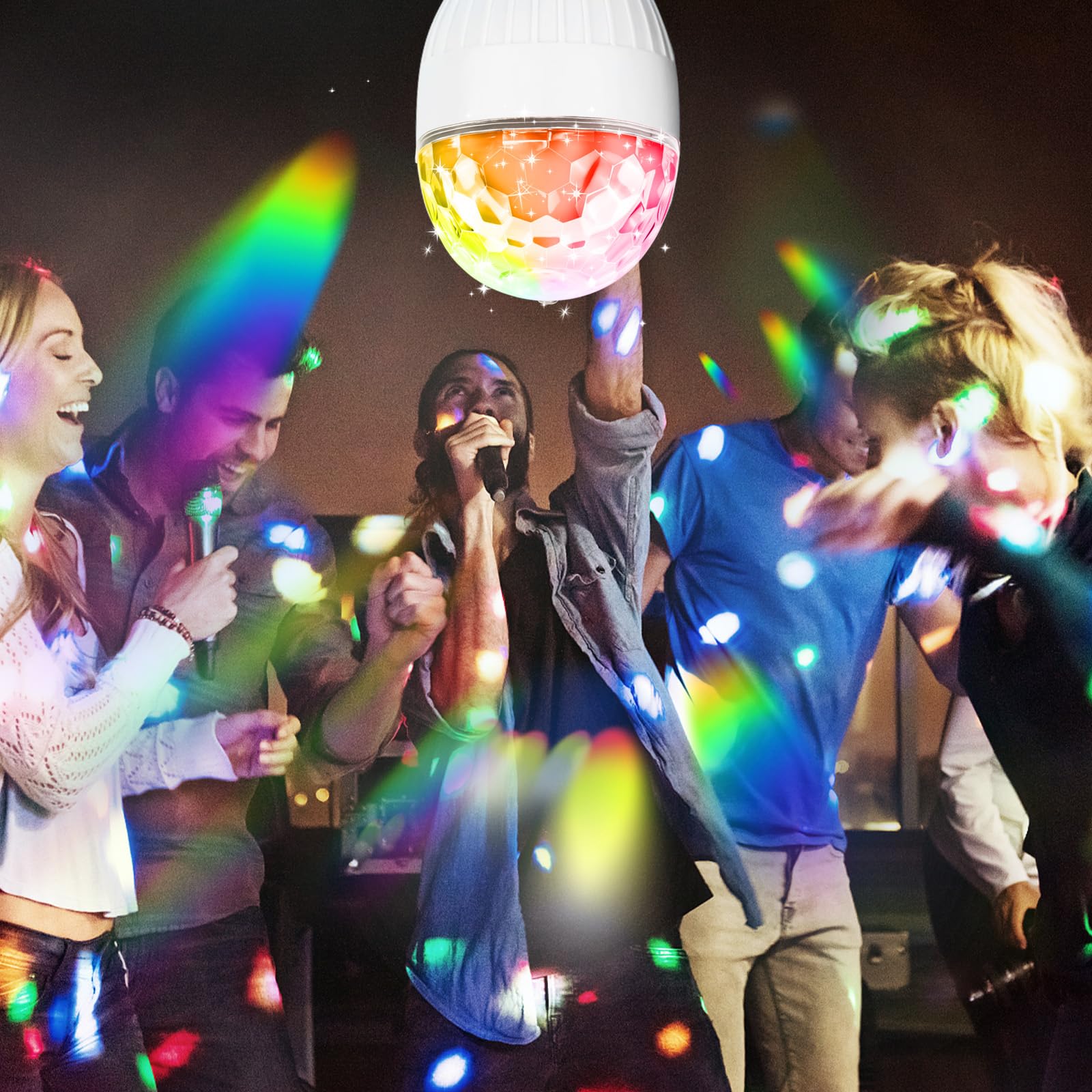 Leikurvo 2x Bolas de Discoteca LED RGB E27 de 5W, Bombilla Discoteca Giratoria de 360°, Luz LED para Fiestas con Control Remoto, Fuente de Luz para Decoración de Fiestas de Cumpleaños