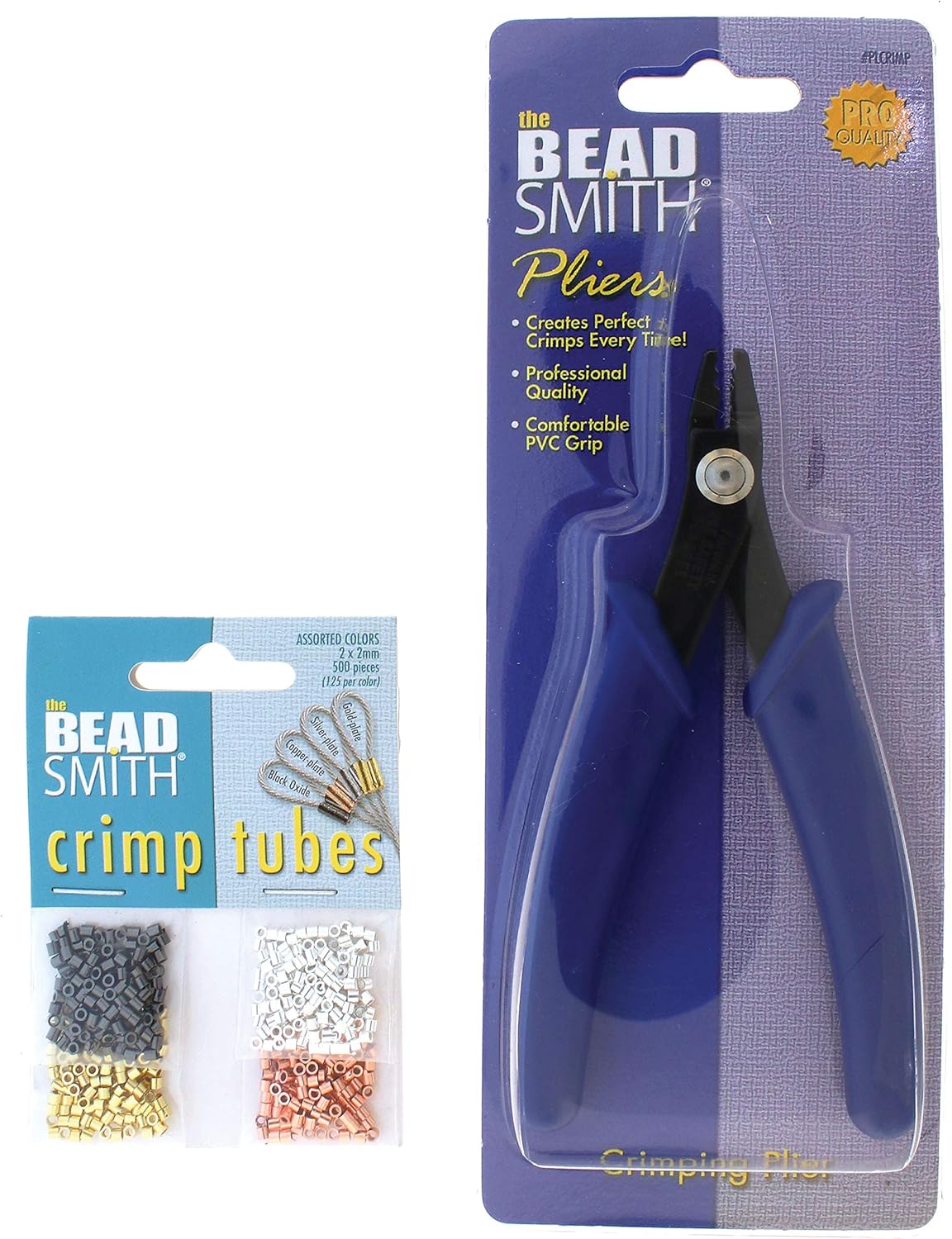 The Beadsmith Crimping Set, Crimp Forming Pliers 51/8" and 500 Crimp Tubes, 2x2mm