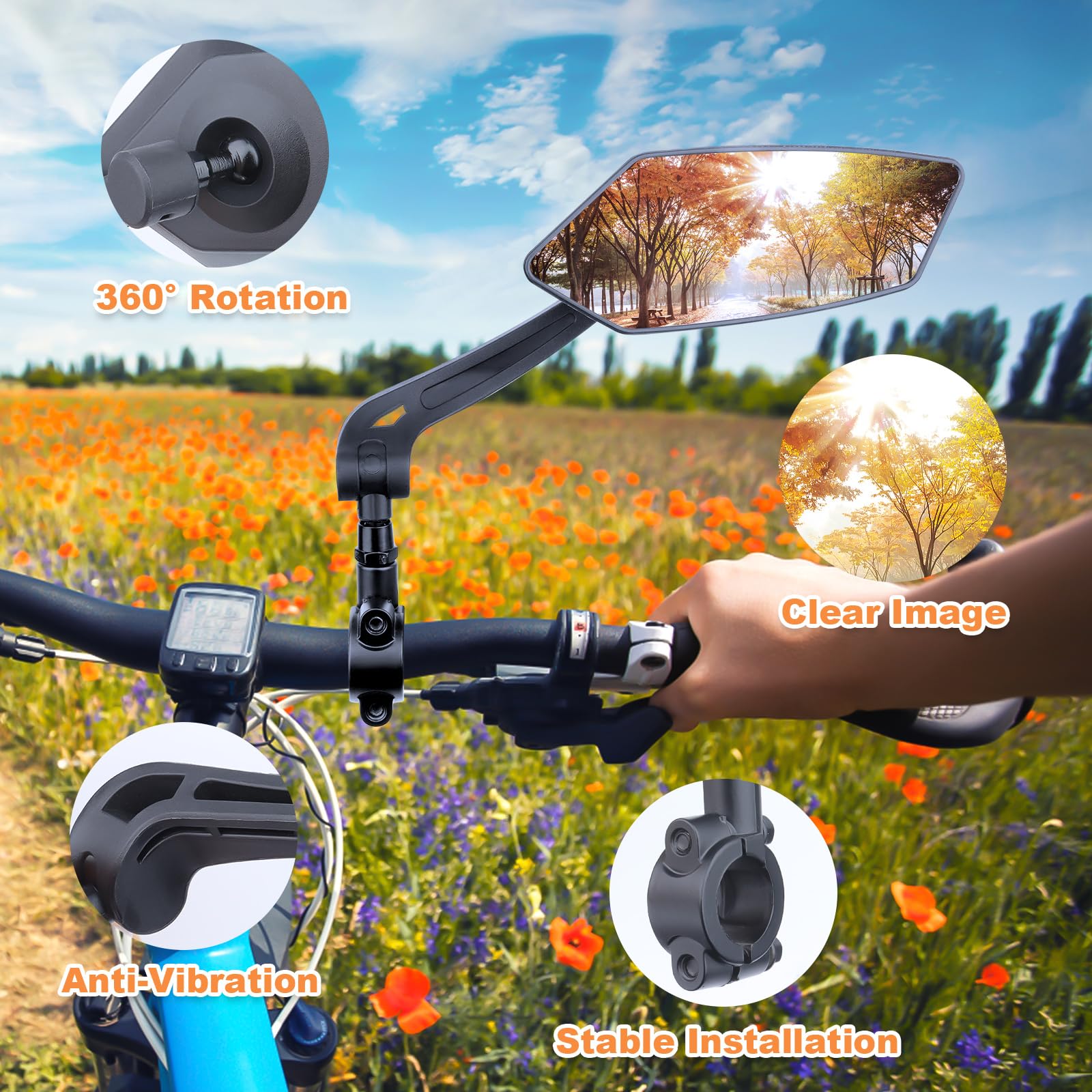 Specchietto Retrovisore Universale Per Bici E Monopattino, 360° Regolabile, Fissaggio Manubrio 22-25 Mm