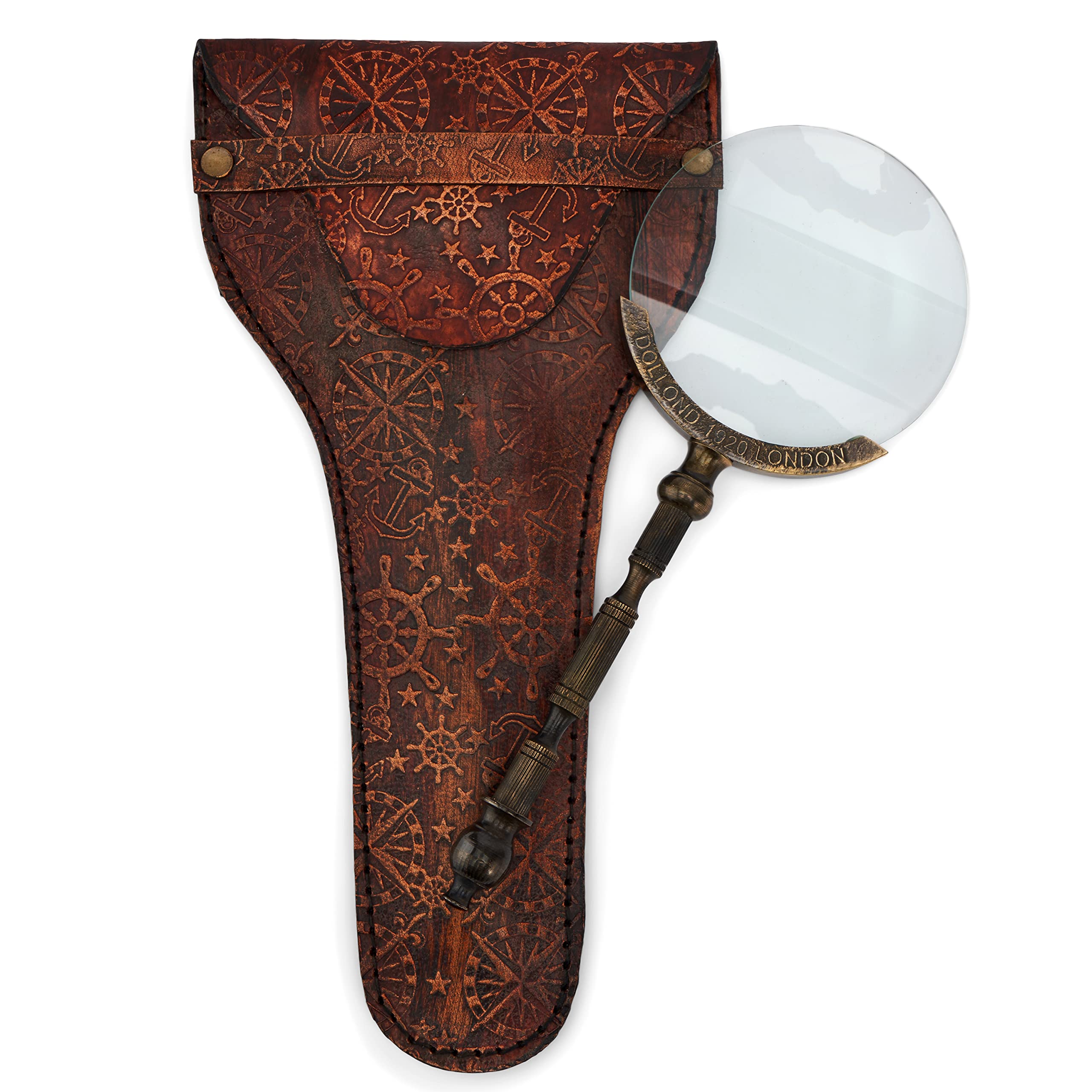NKlaus Lupa z mosiądzu antyczna w skórzanym etui 19 x 7,5 cm lupa do czytania szkło powiększające 11725