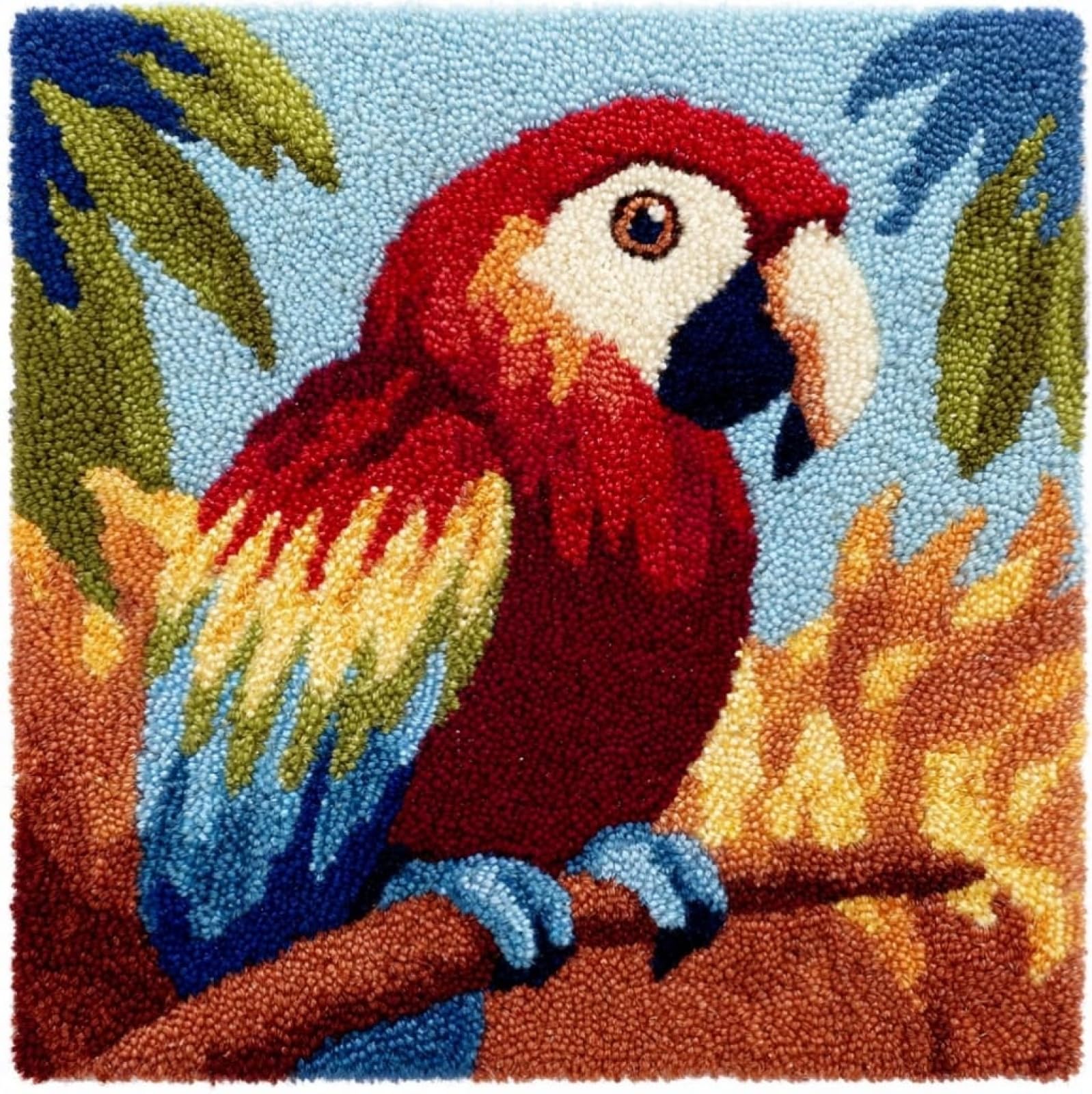 AxiangziK Latch Hook Kits for Adults,Parrot Latch Hook Pillow Kits 17X17 Inches DIY Needlework Crafts Everything Included Gift for Family Friends