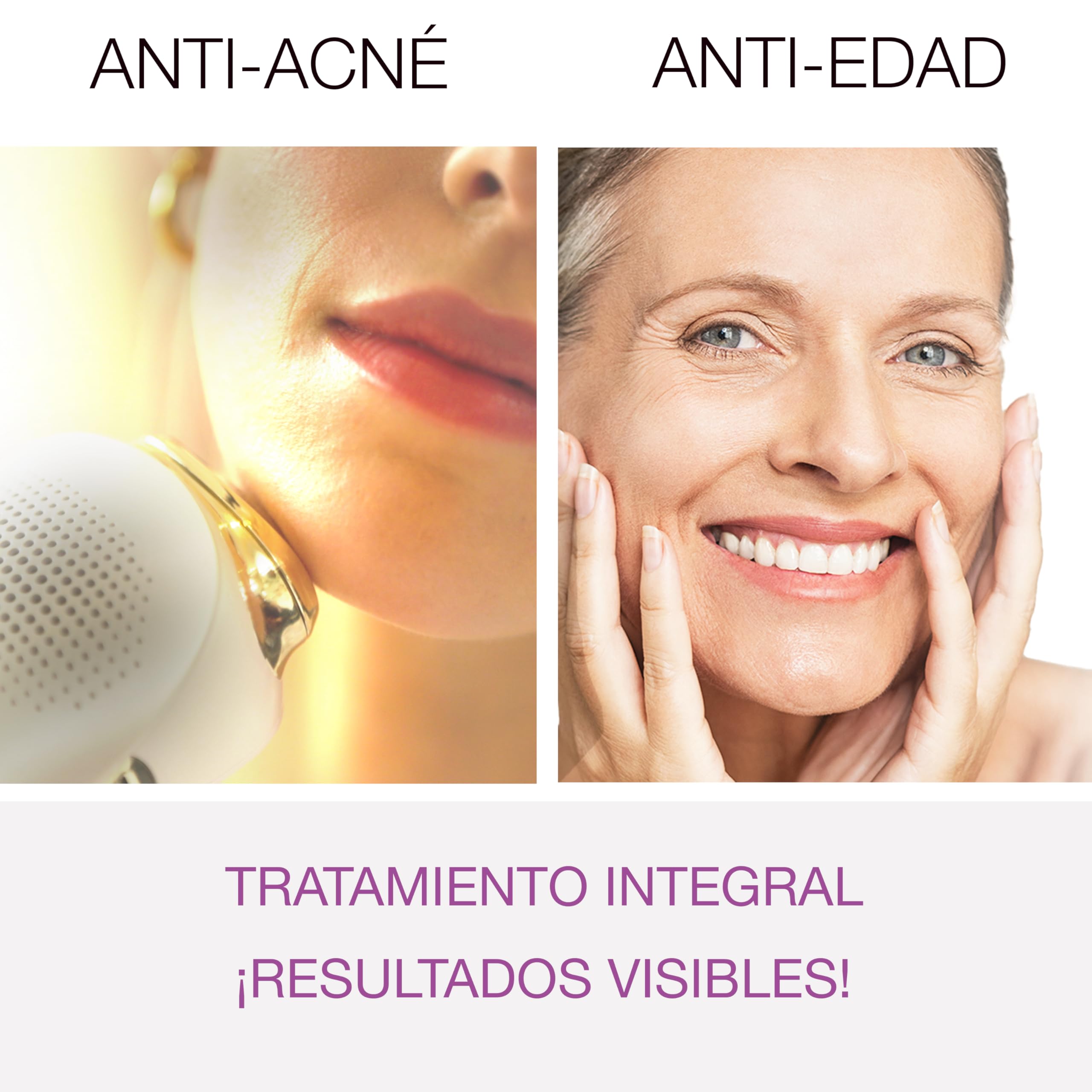 Bye Bye Depiladora IPL Tecnología de Luz Pulsada - 9 Niveles de Intensidad + Modo Frío - 3 Funciones: Depilación, Antiacné y Rejuvenecimiento - 2 Cabezales + Gafas Protección - Ligero, agarre fácil