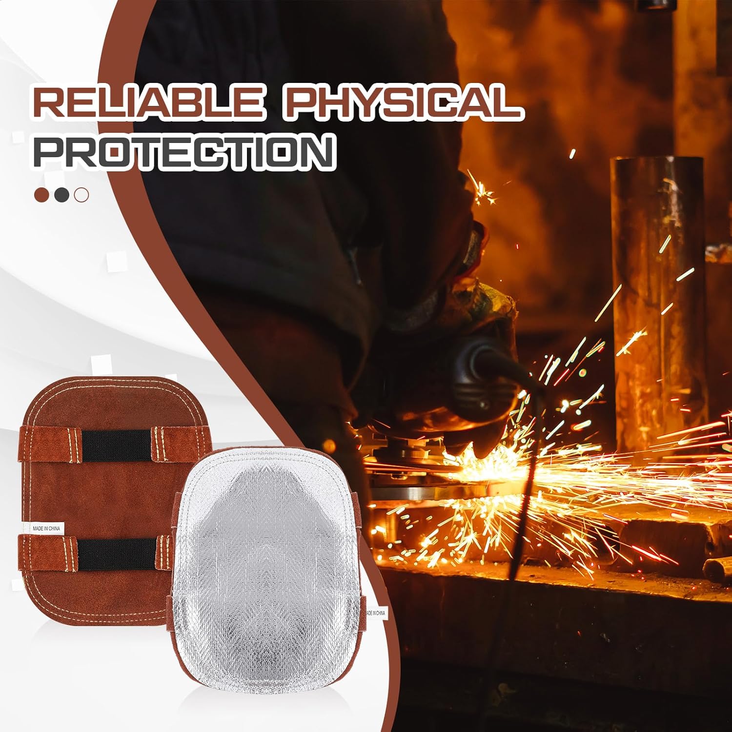Shyyween Hand Heat Shield, Welding Hand Pad, Aluminized Back Guard Flux Reflective Leather Gloves for Industrial Cutting