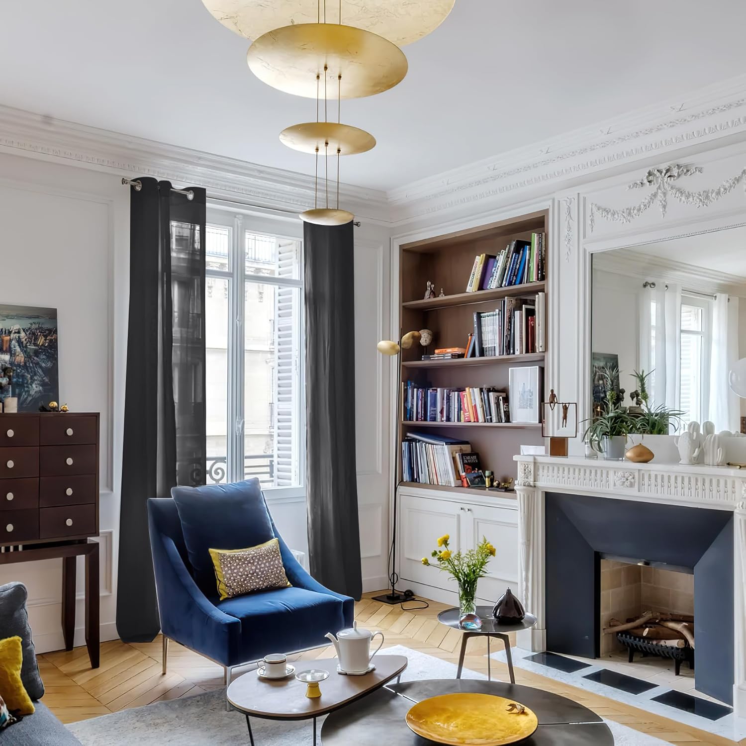 RYB HOME Black Sheer Curtains 90 Inches Long for Living Room, Light Filtering Grommet Top Solid Color Sheer Window Panels, Lightweight Elegant Curtains for Bedroom, Office, W54 x L90, 4 Pieces