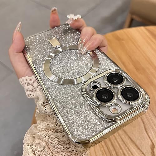 Illians Funda para iPhone 13 Pro (compatible con MagSafe) protector de lente de cámara con purpurina para cuerpo completo, protección a prueba de
