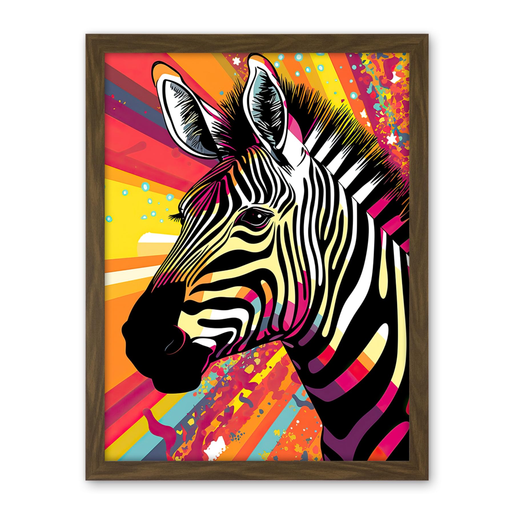 Artery8 Zebra Portrait Vibrant Colourful Stripes Bright Bold Psychedelic Rainbow Artwork Framed Wall Art Print 18X24 Inch