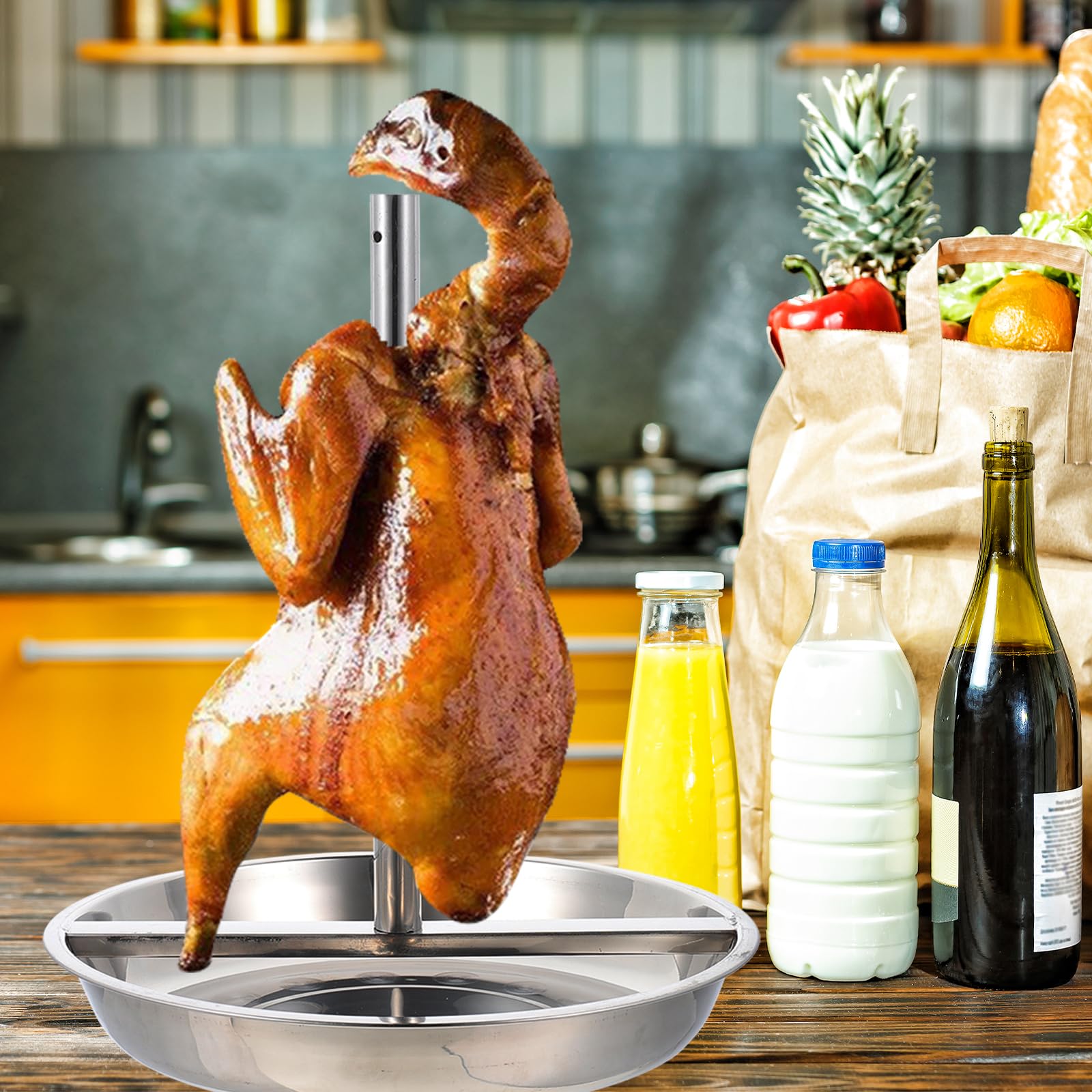 Yardwe Vertical Chicken Roaster Rack for Grilling Beer Can Holder Grilled Chicken Tray Roasting Pan for BBQ Oven Smoker Whole Chicken and Cooking