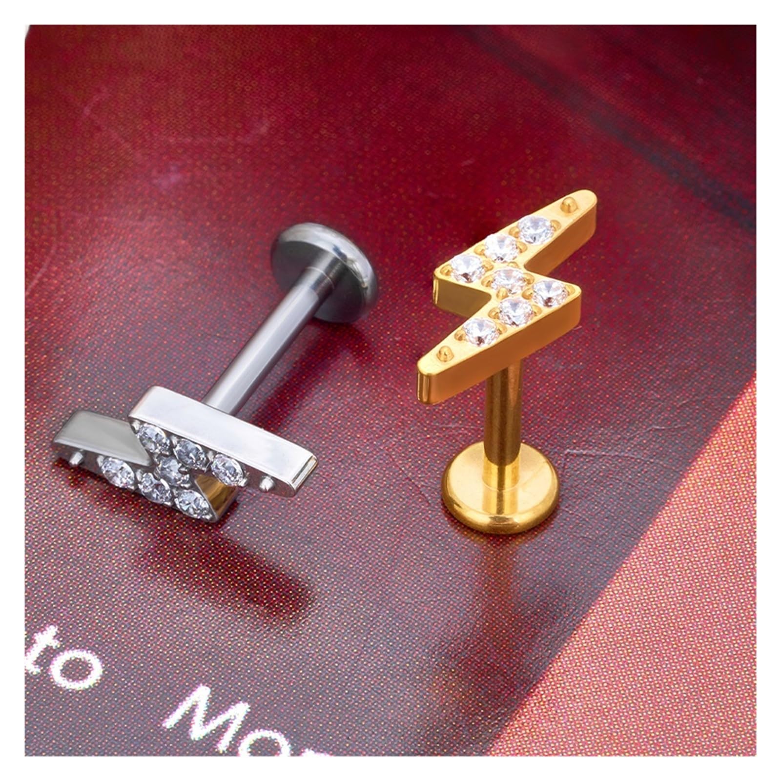 Błyskawica serce gwintowany kolczyk Stud G23 ASTM F136 tytan 16G Labret chrząstka wargi Helix przekłuwanie nosa kobiety biżuteria do ciała(1.2x6mm,10pcs A Silver)