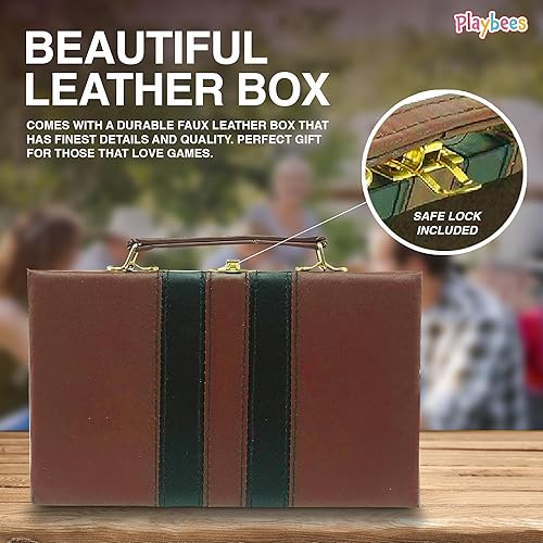 Miniatura 4 de Playbees Juego de dominó doble jumbo de seis – 28 azulejos clásicos blancos en funda de piel sintética – Divertido juguete educativo para niños,