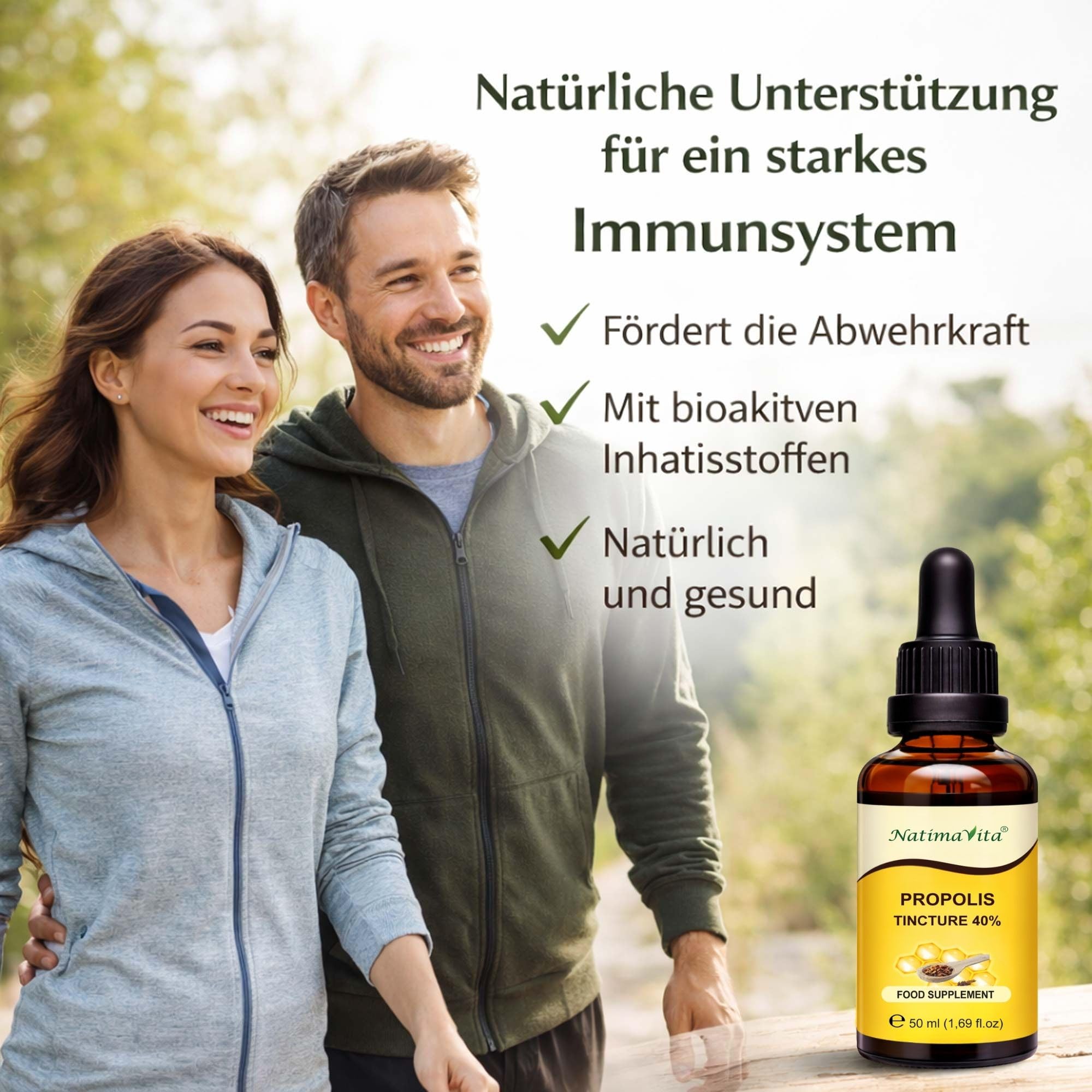 Propolis Tropfen 40% - 50 ml - Pure Hochdosierte Propolis Tinktur - 100% natürliches Extrakt - Immunsystem Unterstützung -Praktische Pipette - NatimaVita