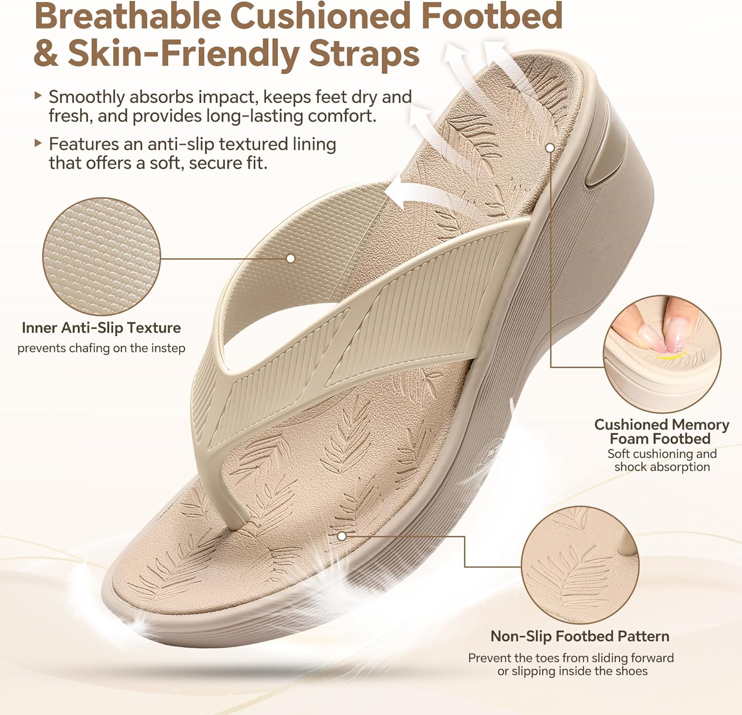Womens Flip Flops Comfortable Platform Wedge Walking Shower Thong Sandals With Arch Support Orthopedic Memory Foam Cushion Slip On For Summer Beach Travel