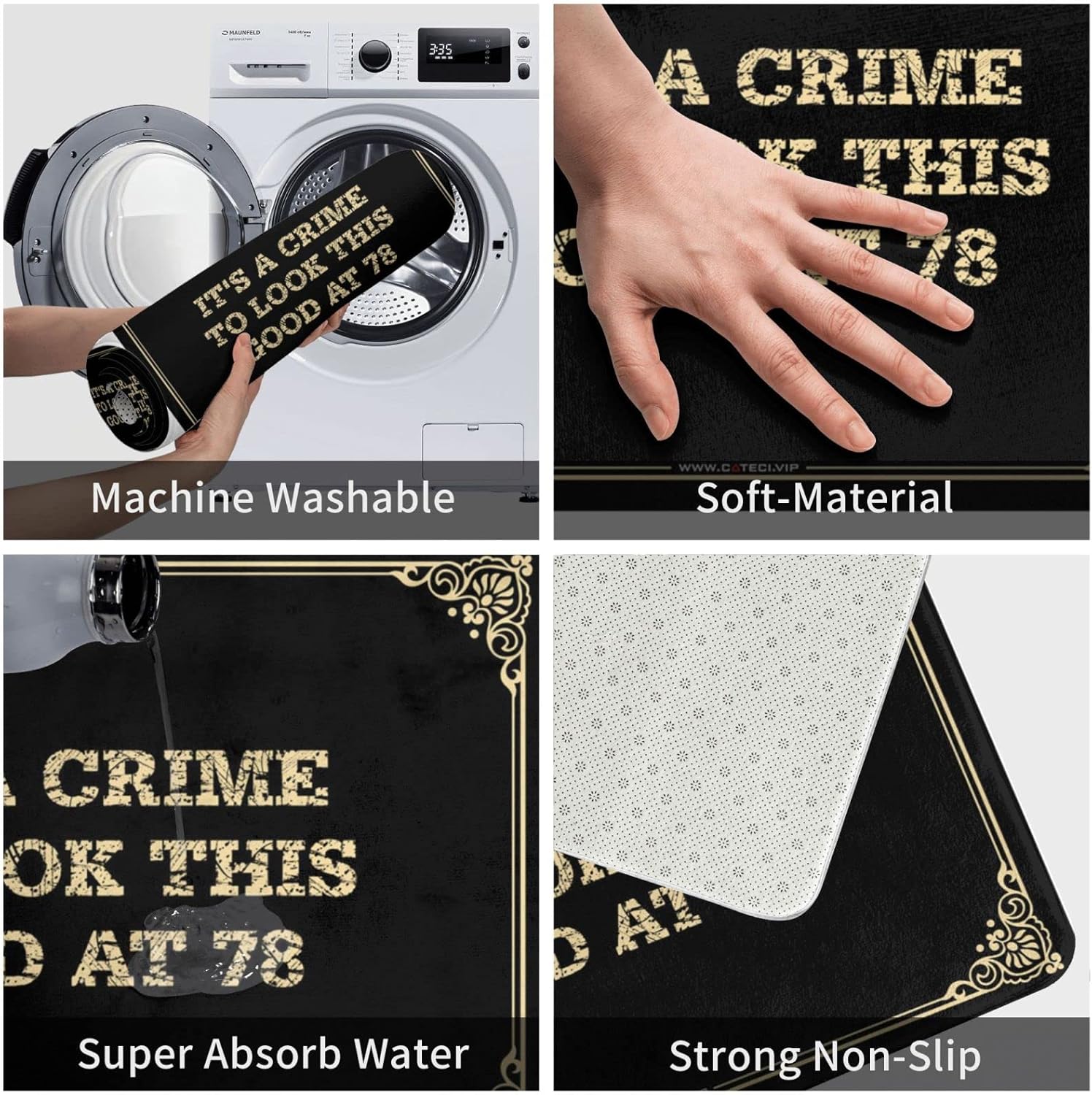 Funny Outdoor Decor It's A Crime to Look This Good at 78 Doormat Indoor Outdoor Rugs Desk Floor Mat(Size:65X90CM), Colour, BCPYBFBMM-COLOUR-65X90CM