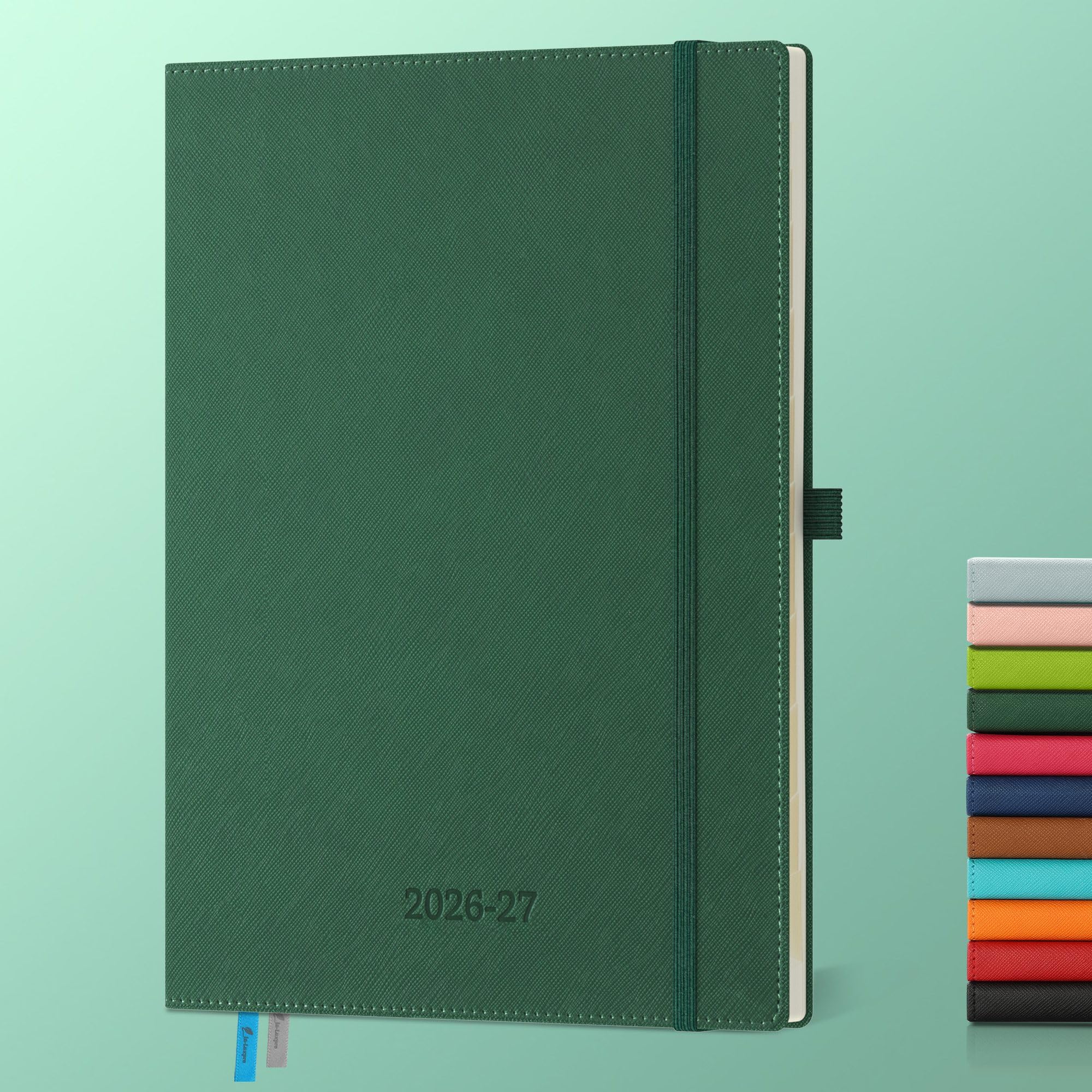 IN-LUXPRO Academic Diary 2026-2027: A4 Week to View (29x21.5 cm) 18 Months(Jul'26 - Dec'27) Weekly & Monthly Planner with Month Tabs & Inner Pocket, Expenses/Note Pages, PU Leather Green