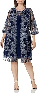 Alex Evenings Vestido midi con cuello redondo para mujer de talla grande con chaqueta