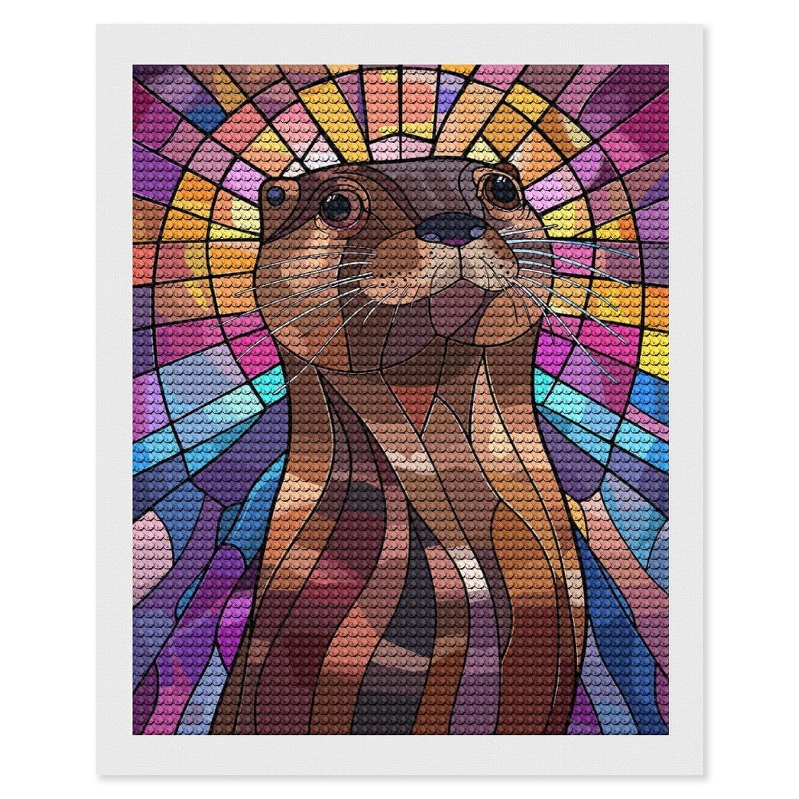 Junmoney Stained Glass Otter Portrait DIY Diamond Art Canvas Kit 16"x20", Relaxing DIY, Sparkling Crystal Beads, Vintage Style Decor, Holiday Gift Idea