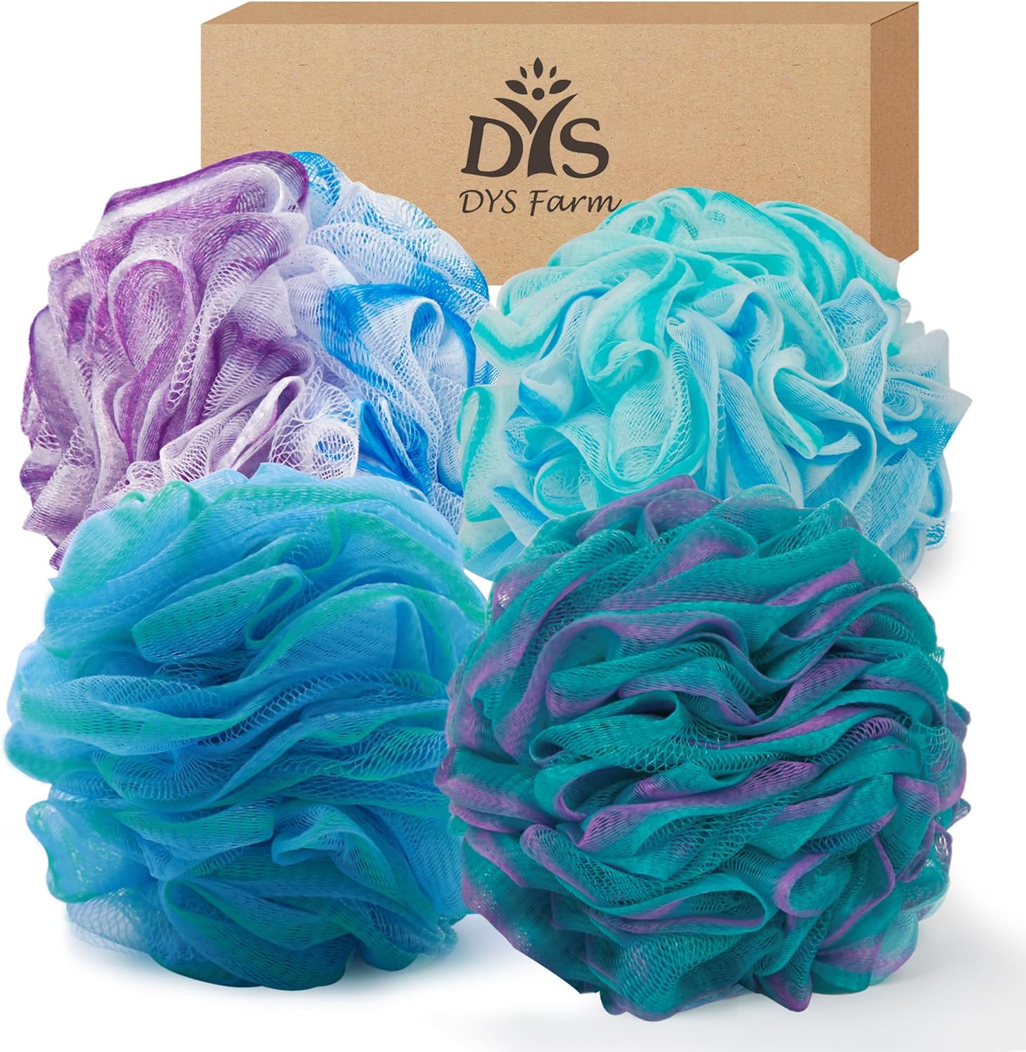 4Pack Exfoliating Bath Loofahs Poufs Men Women's Body