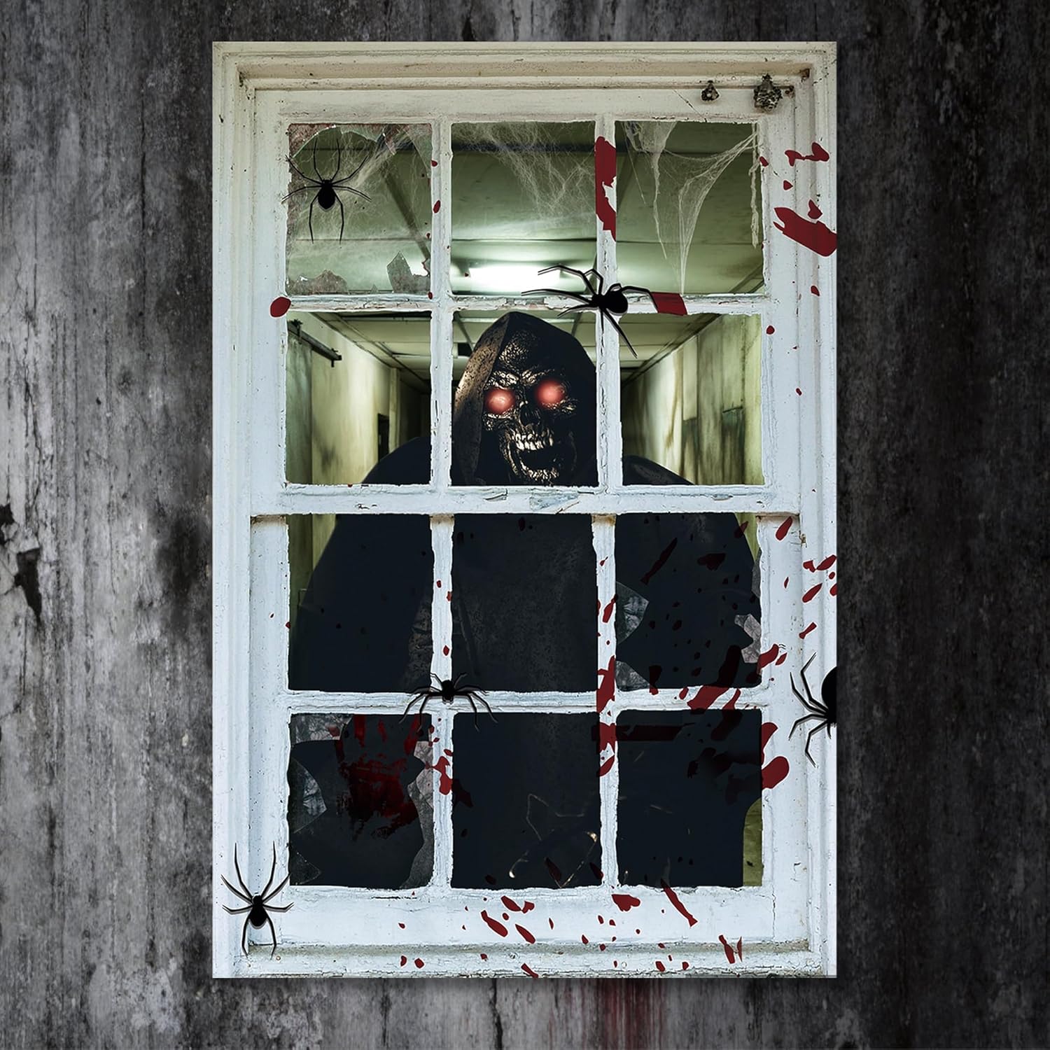 YOYOJOY Scary Halloween Window Decorations, 31.5 * 47.2" Halloween Window Curtains, Scary Red Eye Ghost Decor for Indoor Outdoor Party Wall Door, with Hanging Accessories