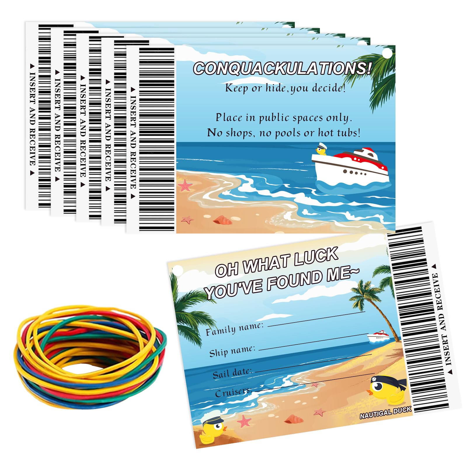 20Pcs Cruising Duck Tags With Rubber Bands - Royal Caribbean Duck Game Cards