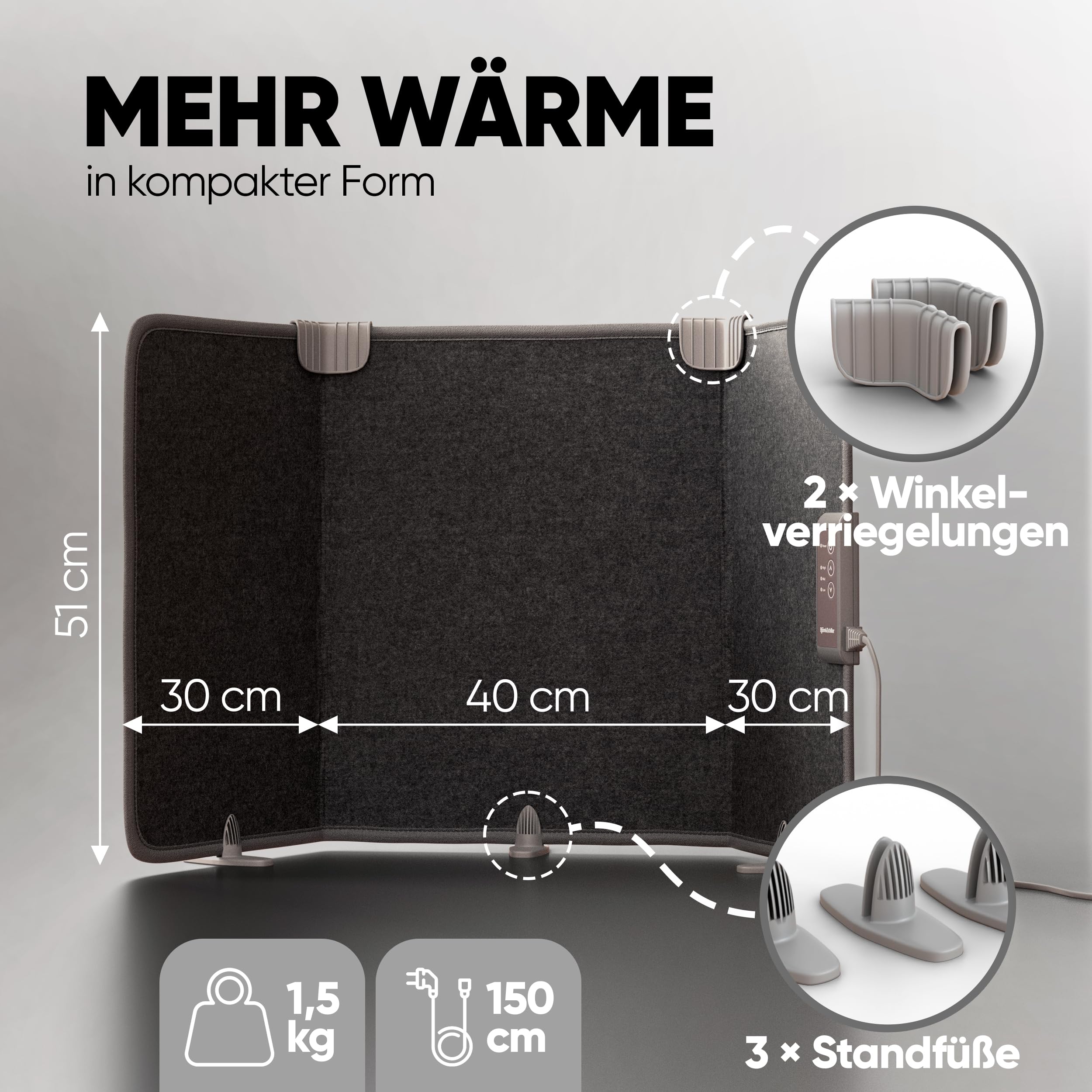 Björn&Schiller Schreibtischheizung, faltbares Heizpaneel 100×51cm, Fußheizung für Zuhause und Büro, kompakt, leicht, schnelles Aufheizen, stromsparend, Tischheizung