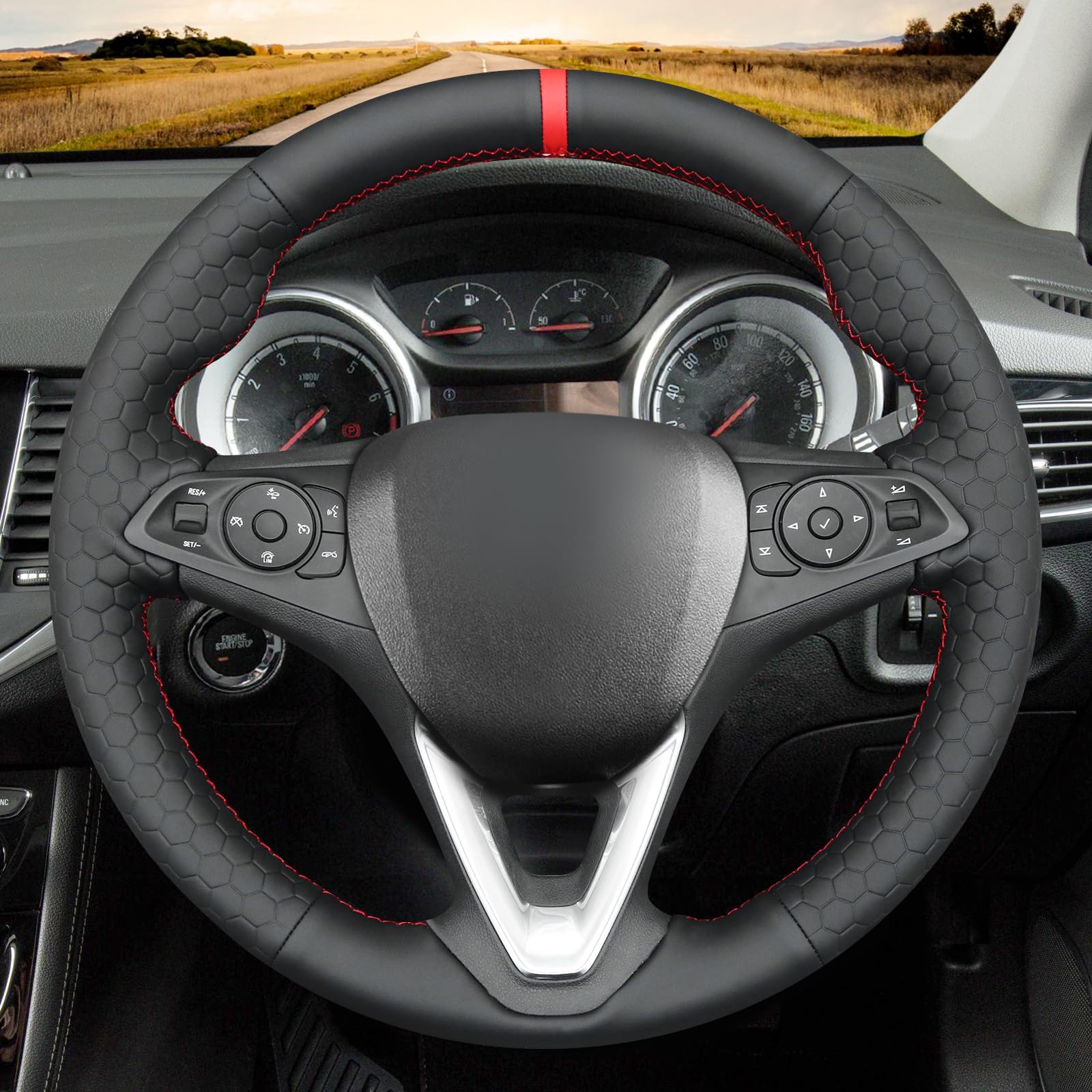 MEWANT DIY Stitched Steering Wheel Cover Wrap for Opel Astra(K) 2015-2020/Corsa(E) 2014-2019/Crossland X 2017-2020/Grandland X 2017-2020/Insignia(CT) B 2017-2020/Karl 2015-2020/Zafira(C) 2016-2019