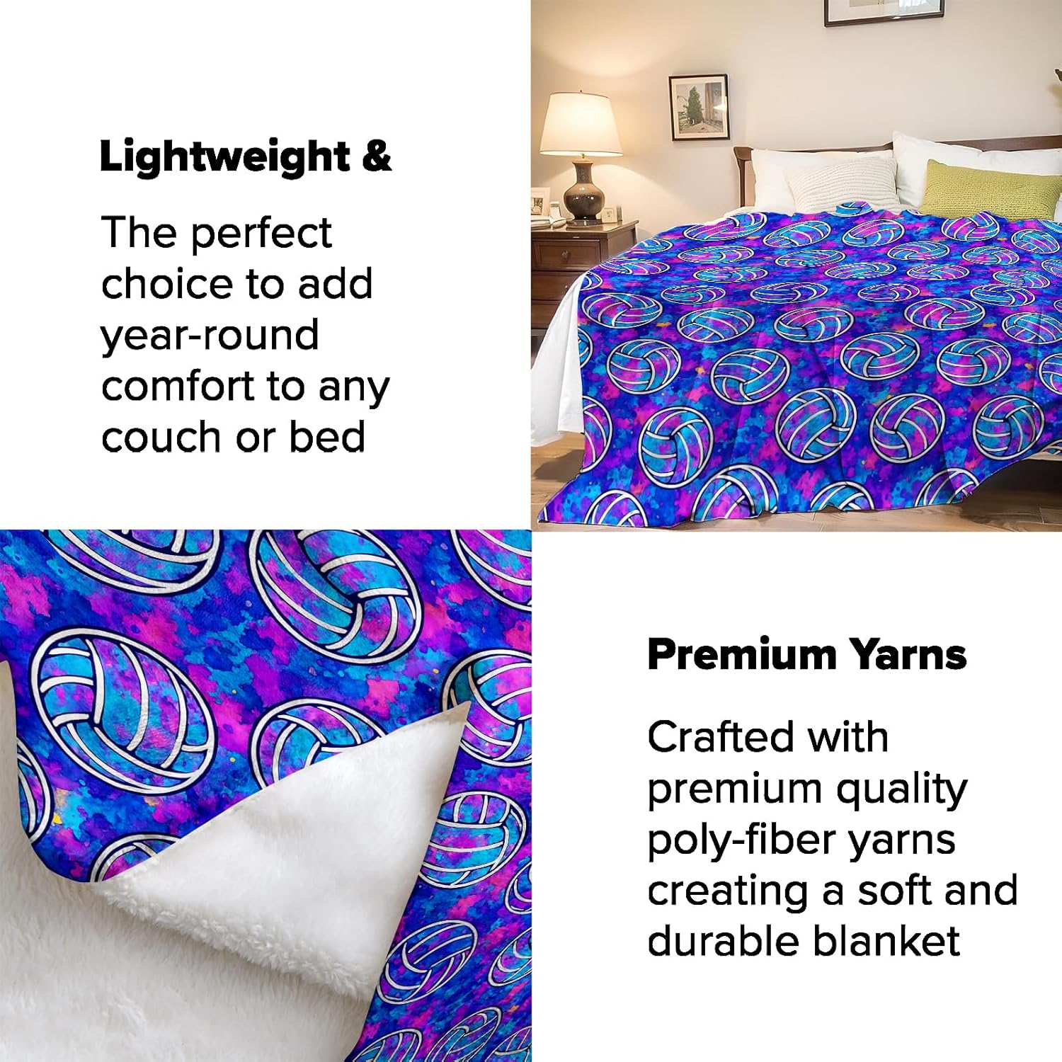 Volleyball Throw Blanket Gifts for Adults Kids, Neon Sports Ball Blankets for Living Room Bedroom Decor, Fuzzy Warm Flannel Plush 50"x60" - Image 4