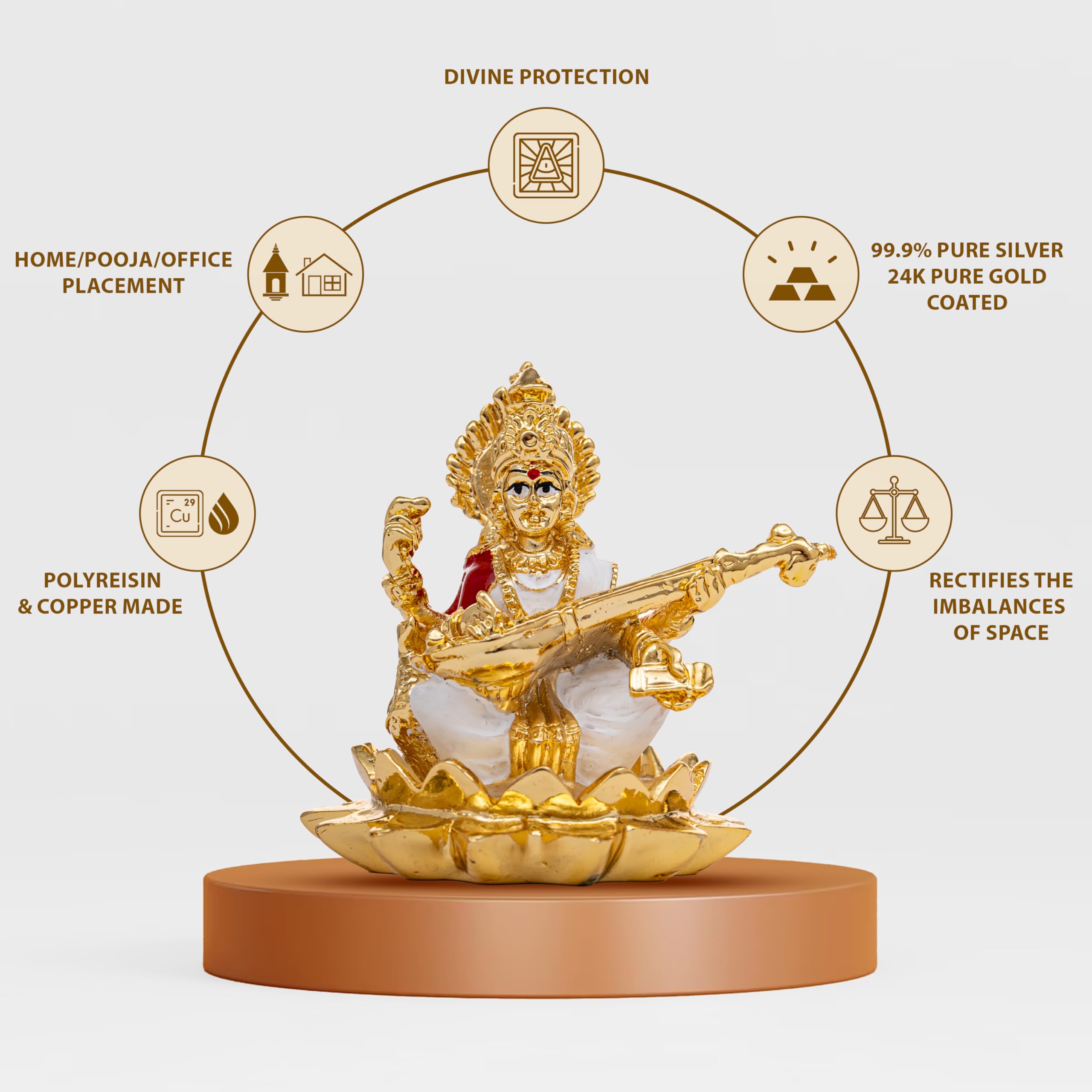 24K Gold Saraswati Maa Idol - Home Temple Decor -6