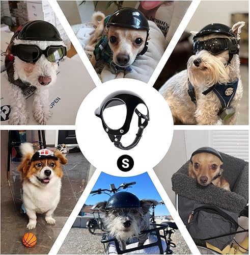 Miniatura 10 de LESYPET Casco para perro mediano, casco de motocicleta para perro con agujeros para las orejas y correa ajustable, cascos de seguridad para perros