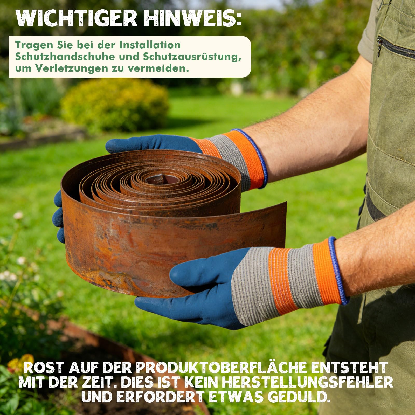 Krawędź trawnika ze stali Cortena, 10 m x 14 cm wysokości, krawędzie trawnika, stal Corten, elastyczne obramowanie rabatek, ruszt do zawężania grządek kwiatowych, ścieżek ogrodowych (10 m ×