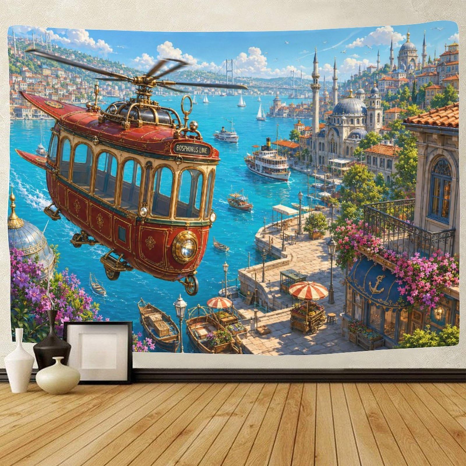 GPMNBCXZK Helicopters over The Bosphorus Wall Hanging Decor 3D Print Wall Tapestry Tapestries Home Decoration Curtain Bedroom Dorm 150cmx200cm