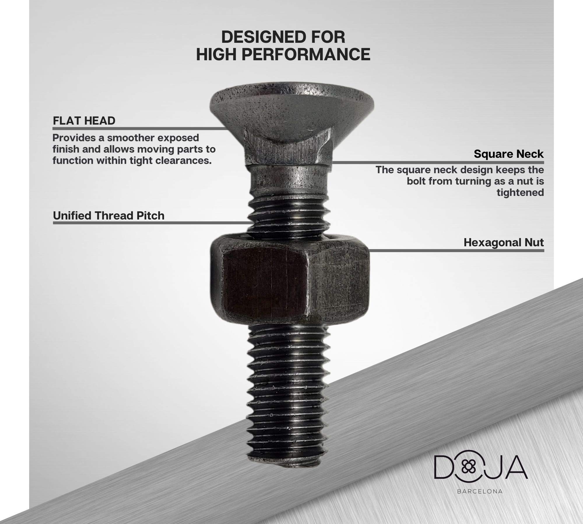 DOJA INDUSTRIAL | Tornillos Arado | PACK 20 | Tamaño: 12 x 70 mm | Tornillo Cabeza Plana | Pernos de Arados en Acero | Agricultura, Ferreteria