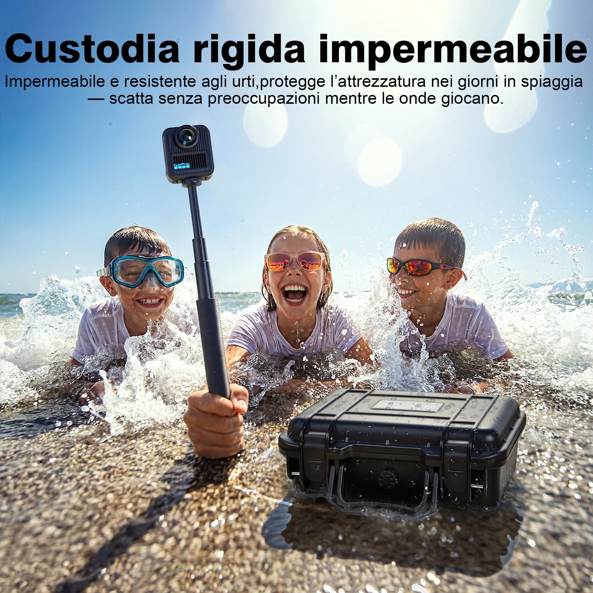LEKUFEE Custodia Rigida Impermeabile per GoPro MAX 2, GoPro MAX, Action Camera, Batteria, Caricabatteria Doppio GoPro, Altri Accessori (Solo Custodia)