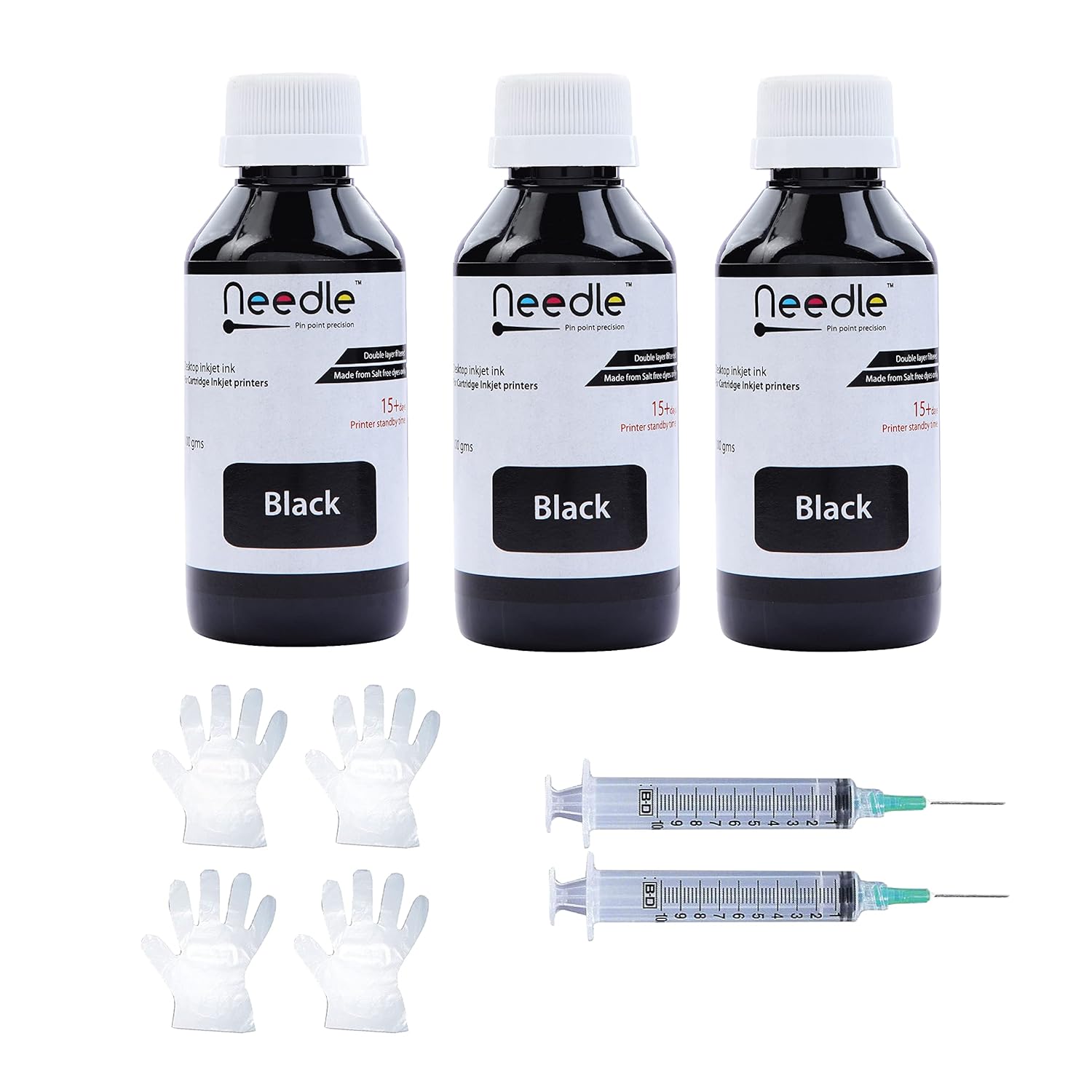 Needle Cartridge Refill Ink | Made in India | 3x100gms (Black) | Compatible with Inkjet Printers | Easy Ink Refilling Solution Needle Cartridge Refill Ink | Made in India | 3x100gms (Black) | Compatible with Inkjet Printers | Easy Ink Refilling Solution