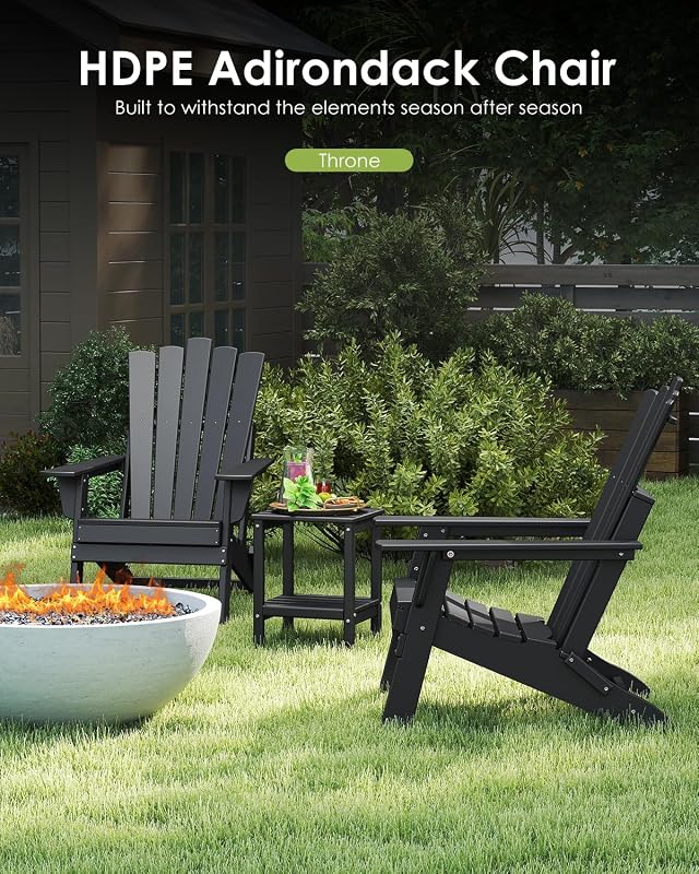 GREENVINES Throne Folding-Adirondack-Chairs Set of 2, HDPE Plastic, Black image 4