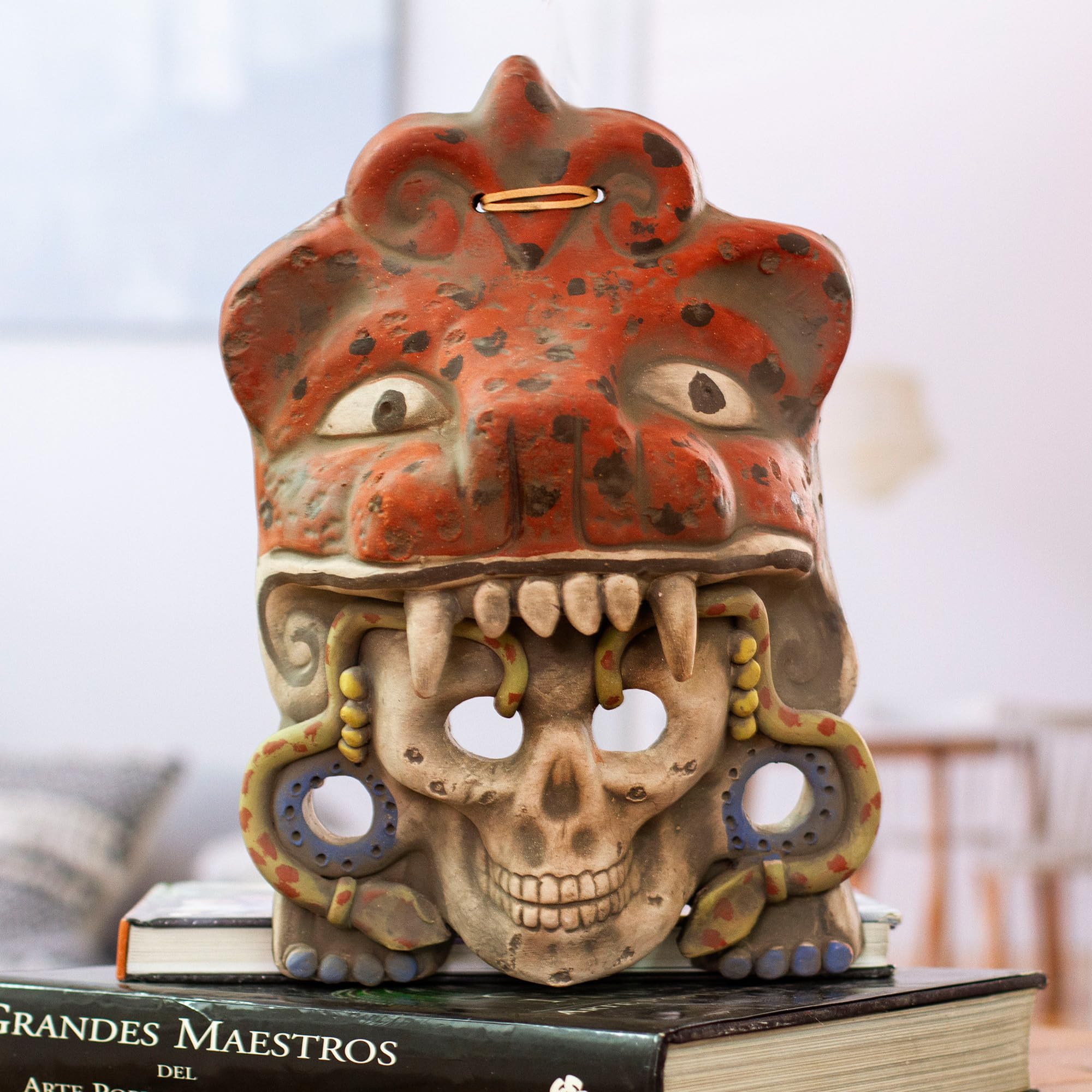 NOVICA Mexican Aztec Jaguar Warrior Ceramic Mask, Jaguar Warrior Spirit